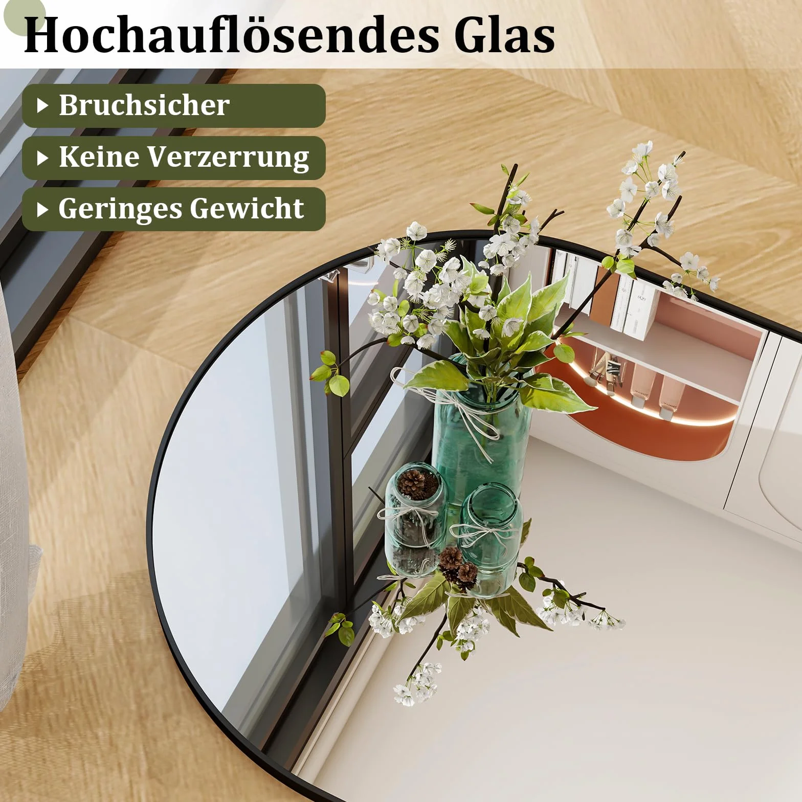 BEAUTYPEAK Miroir pleine longueur arqué 165 x 60 cm sur pied noir