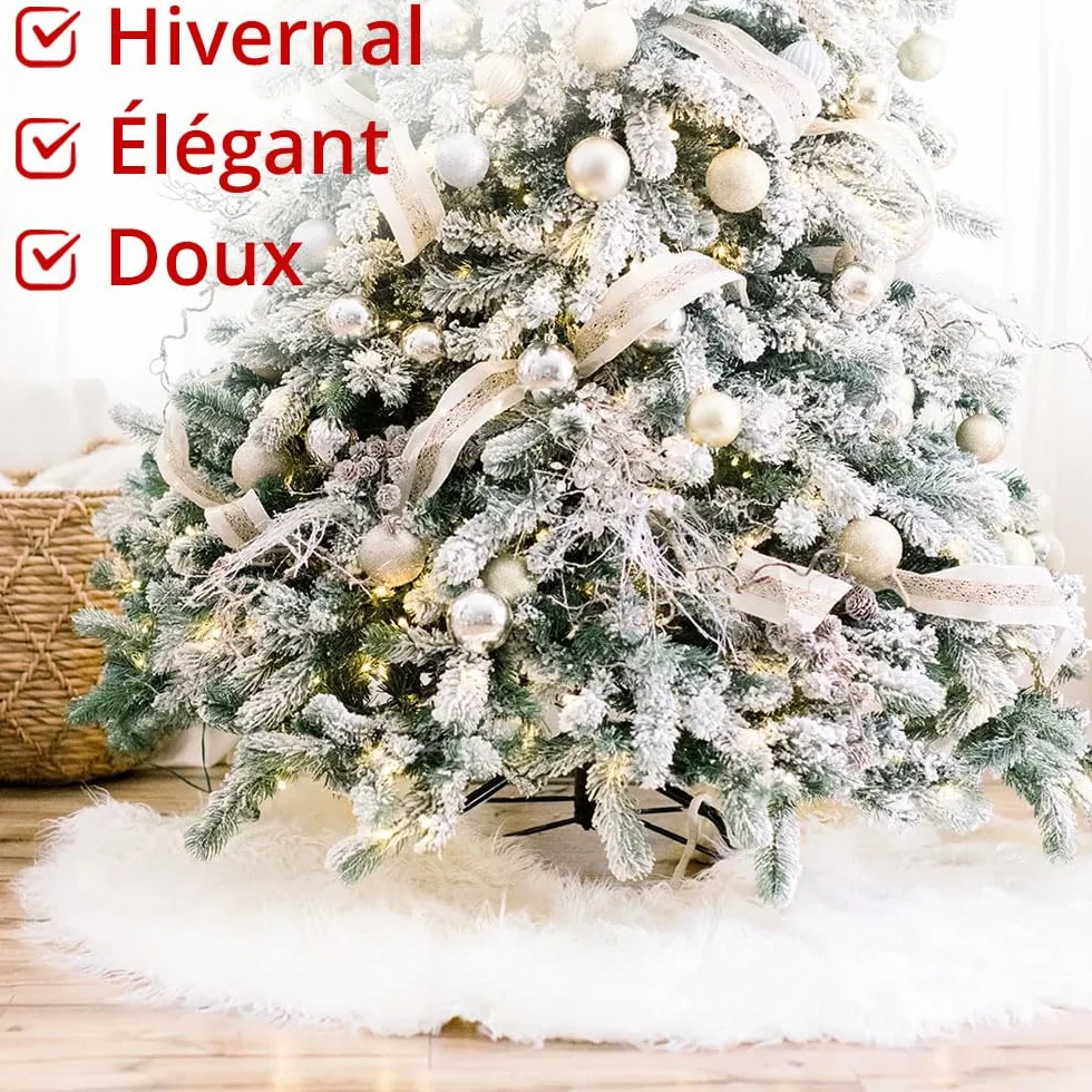 Jupe de Sapin Blanche Ø 60 cm, Couverture Décorative Arbre de Noël
