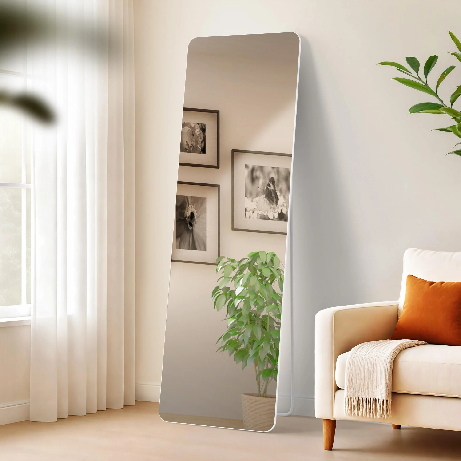 Miroir Grand Gurnee Blanc Mat 160x50 cm Miroir Mural Integral Cadre Metallique