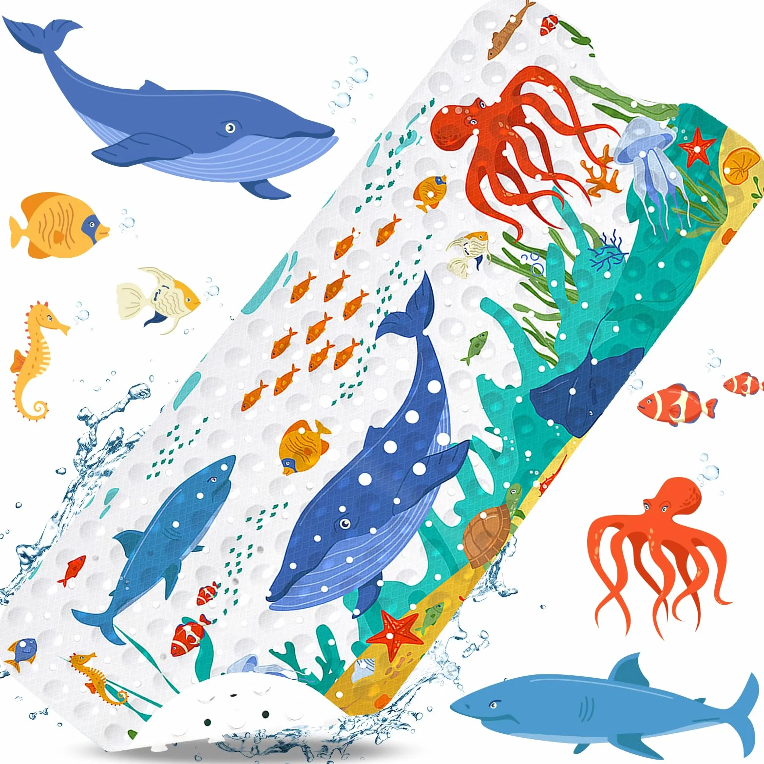 Tapis de Bain Antidérapant pour Enfants 100x40cm PVC 200 Ventouses Lavable en Machine