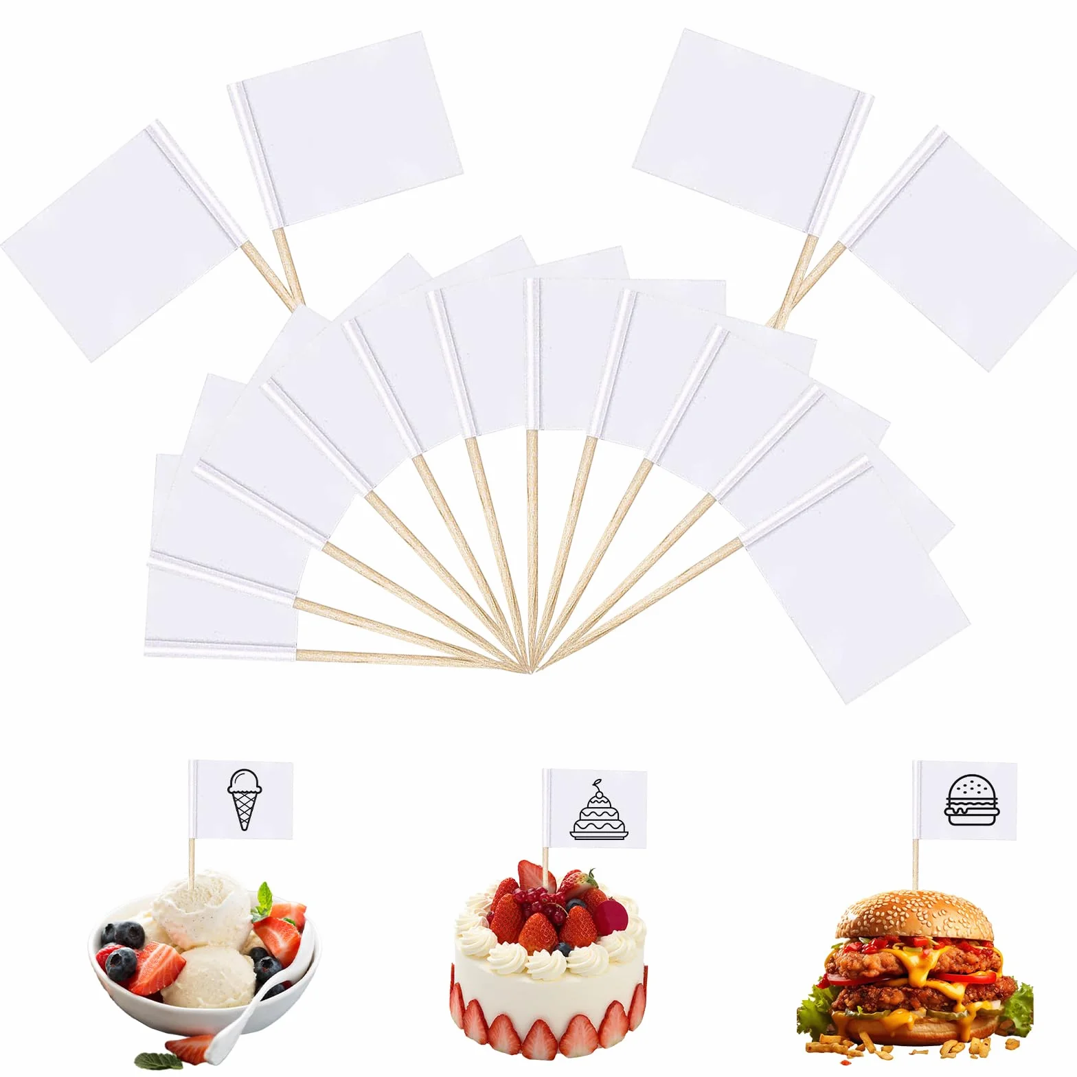 300 Pcs Drapeau Cure-Dent étiquettes D'aliments pour Buffets étiquettes Vierges pour Mini-Gâteaux