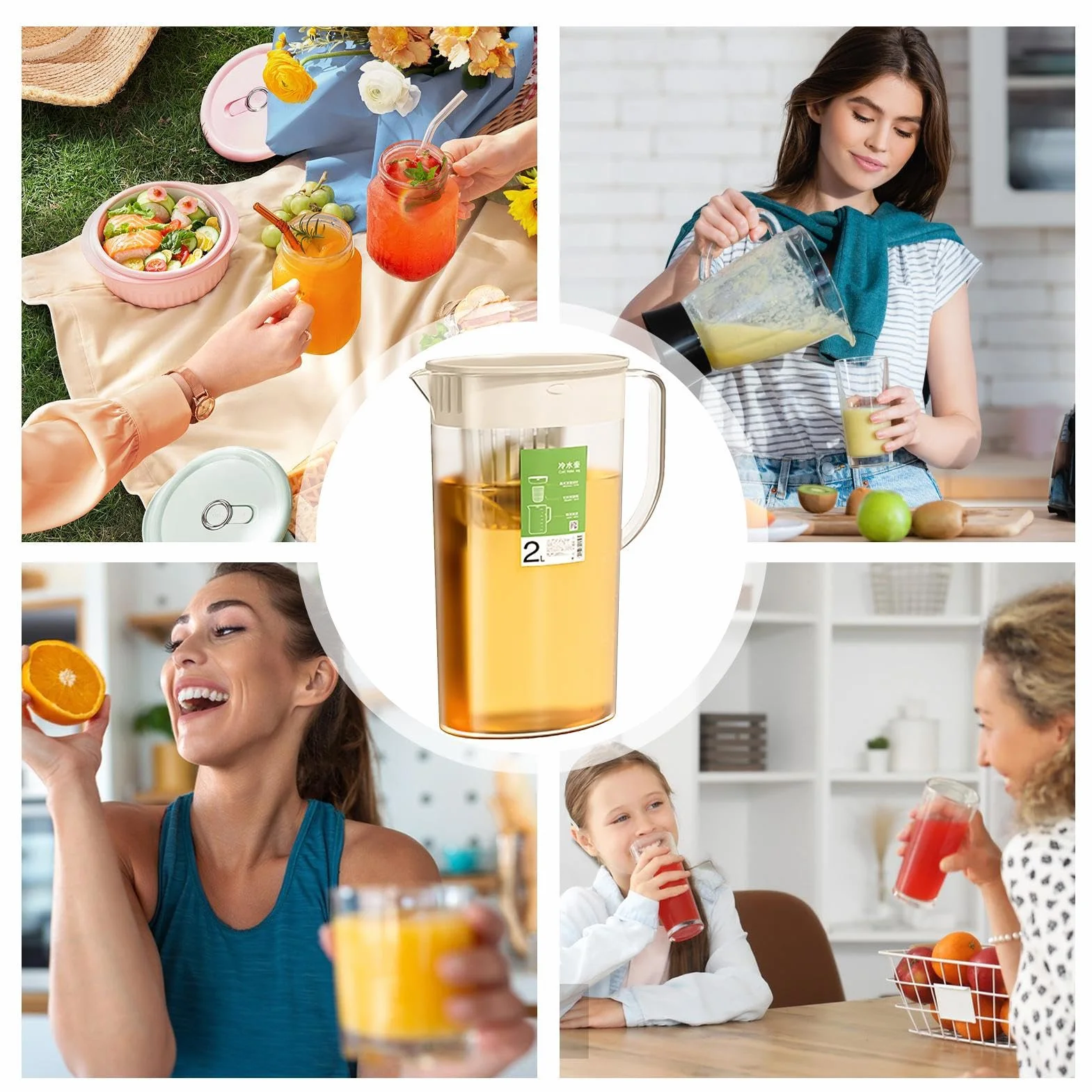 Pichet à eau avec infuseur à fruits 2 L couvercle distributeur de boissons