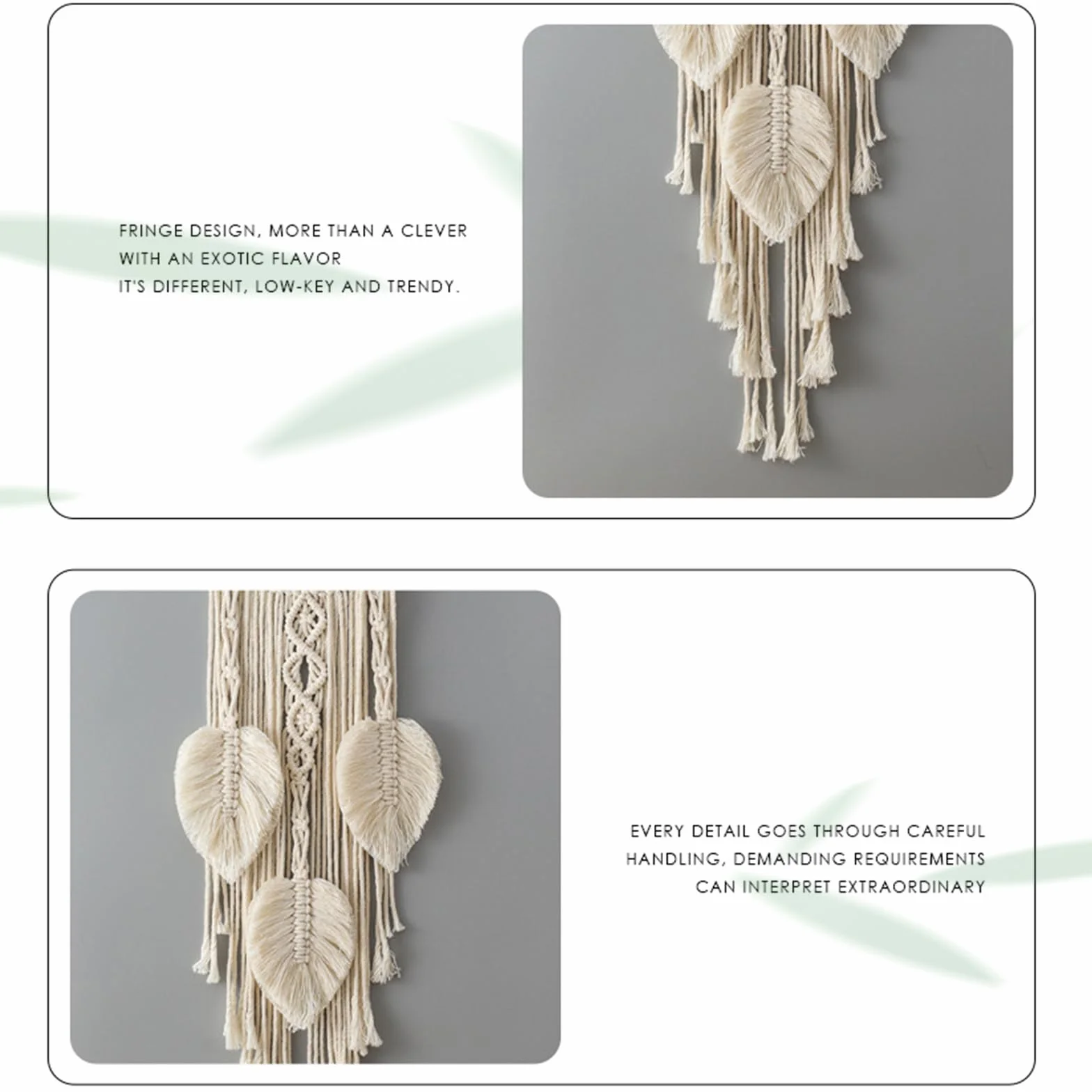 Attrape-rêves feuille tissée double cercle macramé tenture murale beige