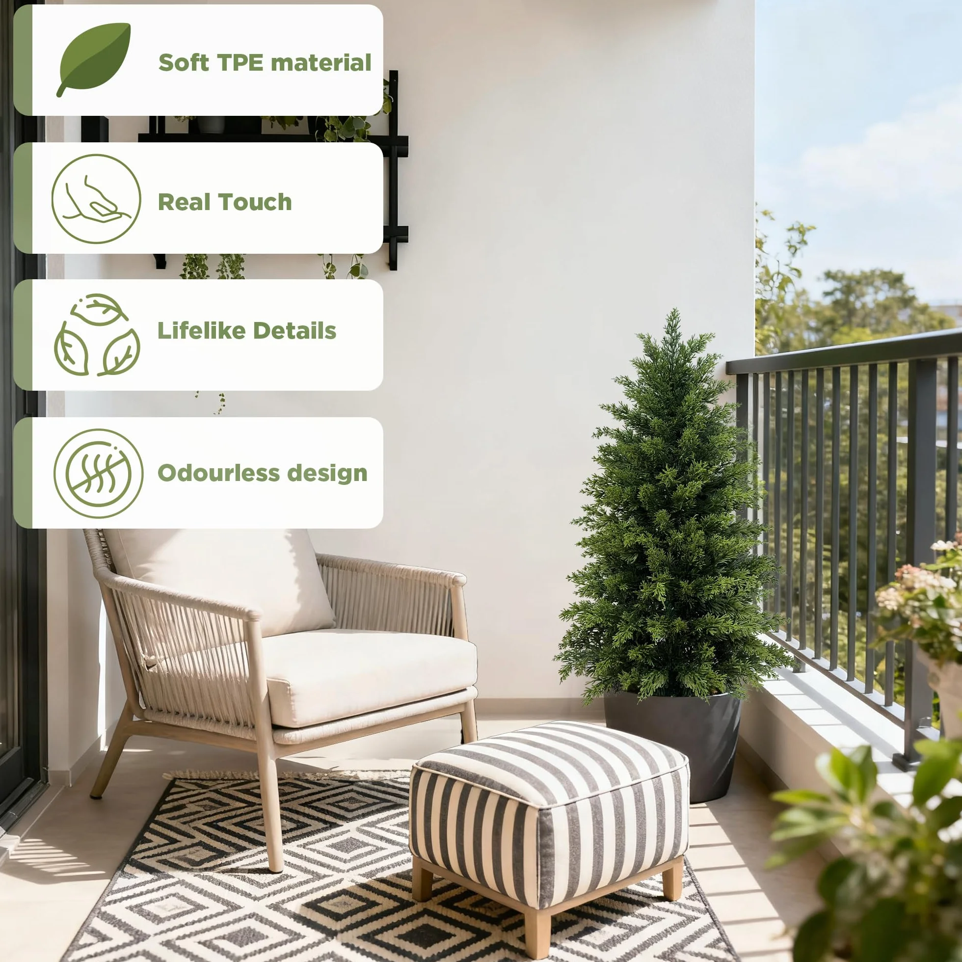 Vitalismo Plante Artificielle Exterieur 90cm Arbre Topiaire en Pot Faux Cyprès