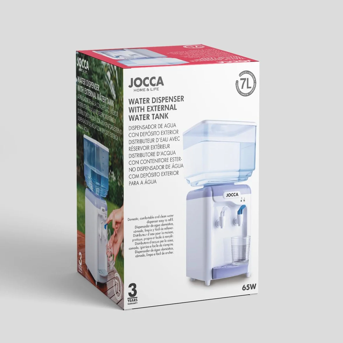 Jocca Distributeur d'Eau 7 Litres Fontaine à Eau sans BPA Blanc Violet 24,5 x 23 x 34 cm