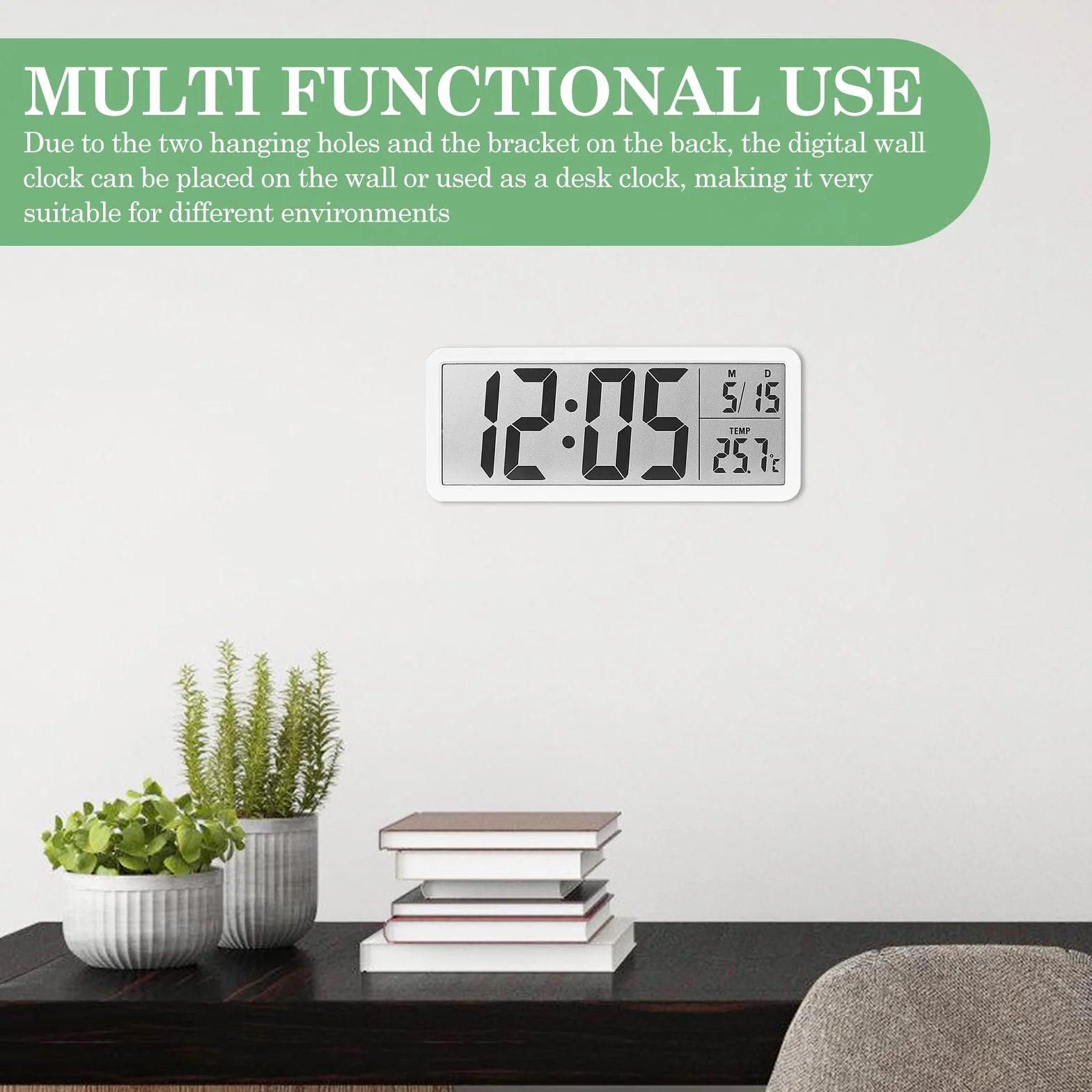 Horloge Numérique BORDEAG avec Température et Humidité, Date, pour Salon Chambre Bureau