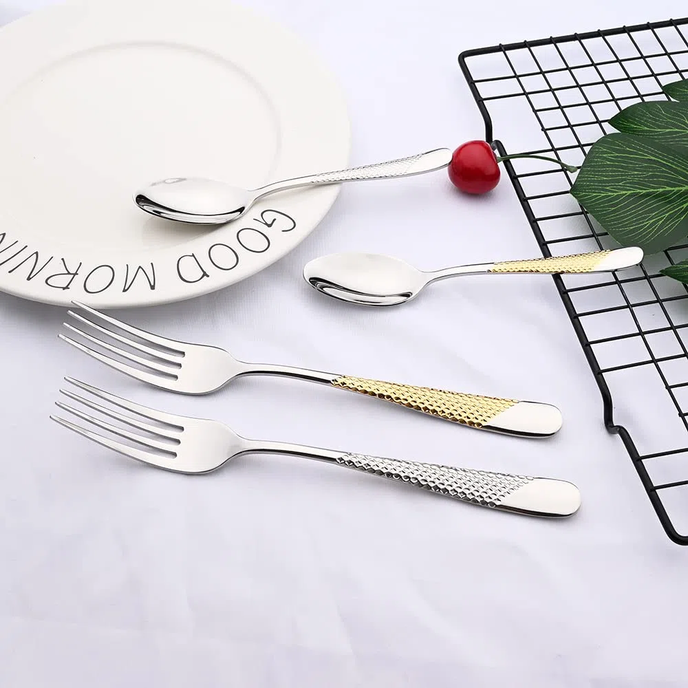 Ensemble de couverts en argenterie, ensemble vaisselle 24 pièces, acier inoxydable doré, dîner, couteau, fourchette, cuillère, lavable au lave-vaisselle