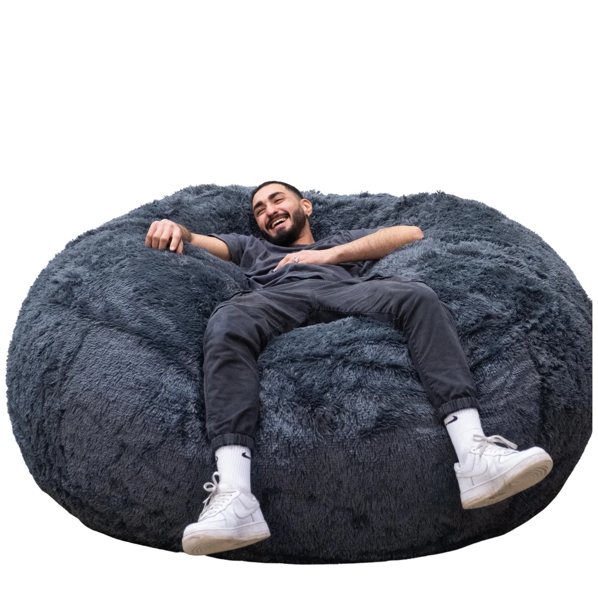 bananair - Pouf Géant XXL en Fourrure - Doux & Confortable - Housse Lavable en Machine - Généreusement Rembourré, Qualité Supérieure - Gros Pouf Lit, Bean Bag (Gris, 160 cm)
