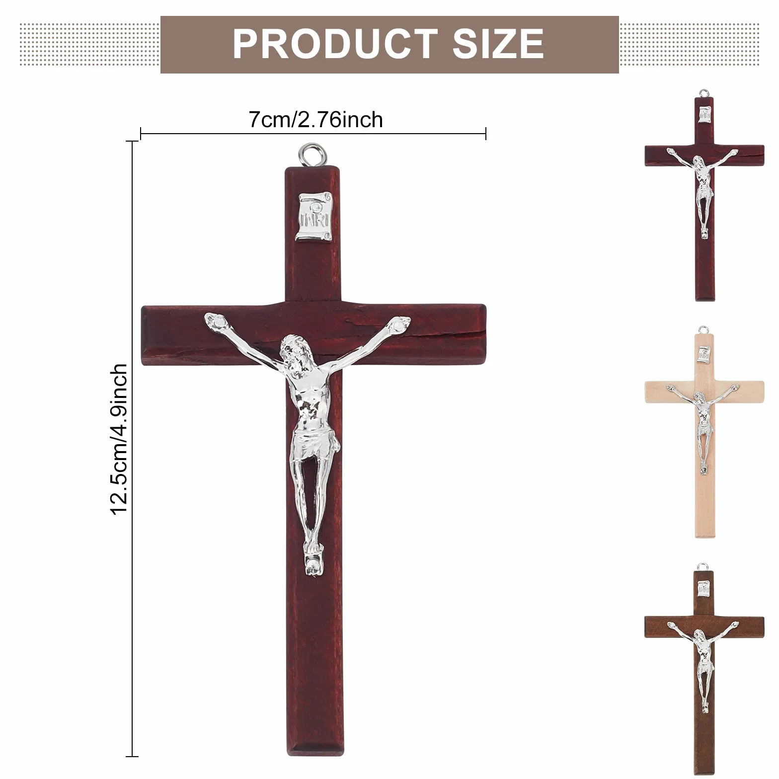 WEBEEDY Croix en Bois Crucifix 12 cm Murale Chrétienne 3 Couleurs