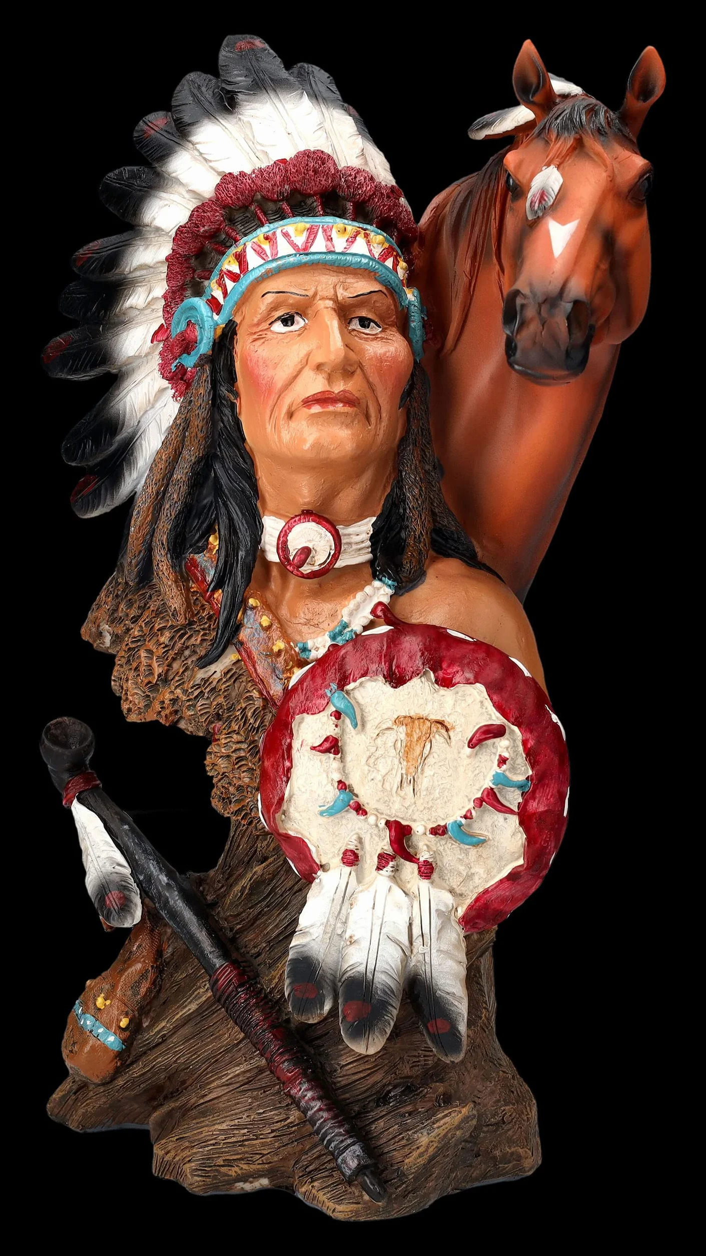 Figurine indienne Buste de chef avec cheval Wester Far West Cowboy