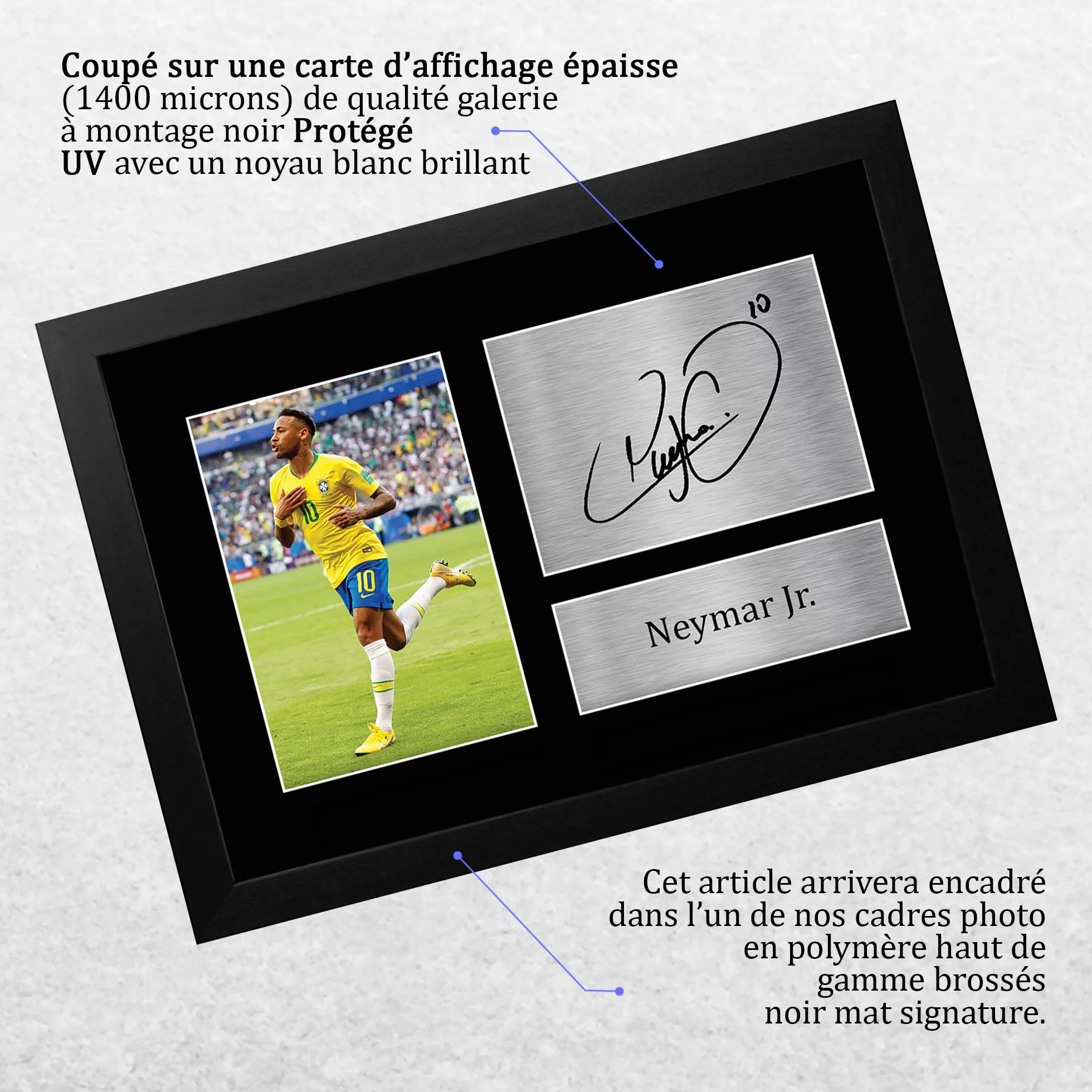 Neymar Jr Brazil A4 photo autographe signée encadré cadeau football fans supporters