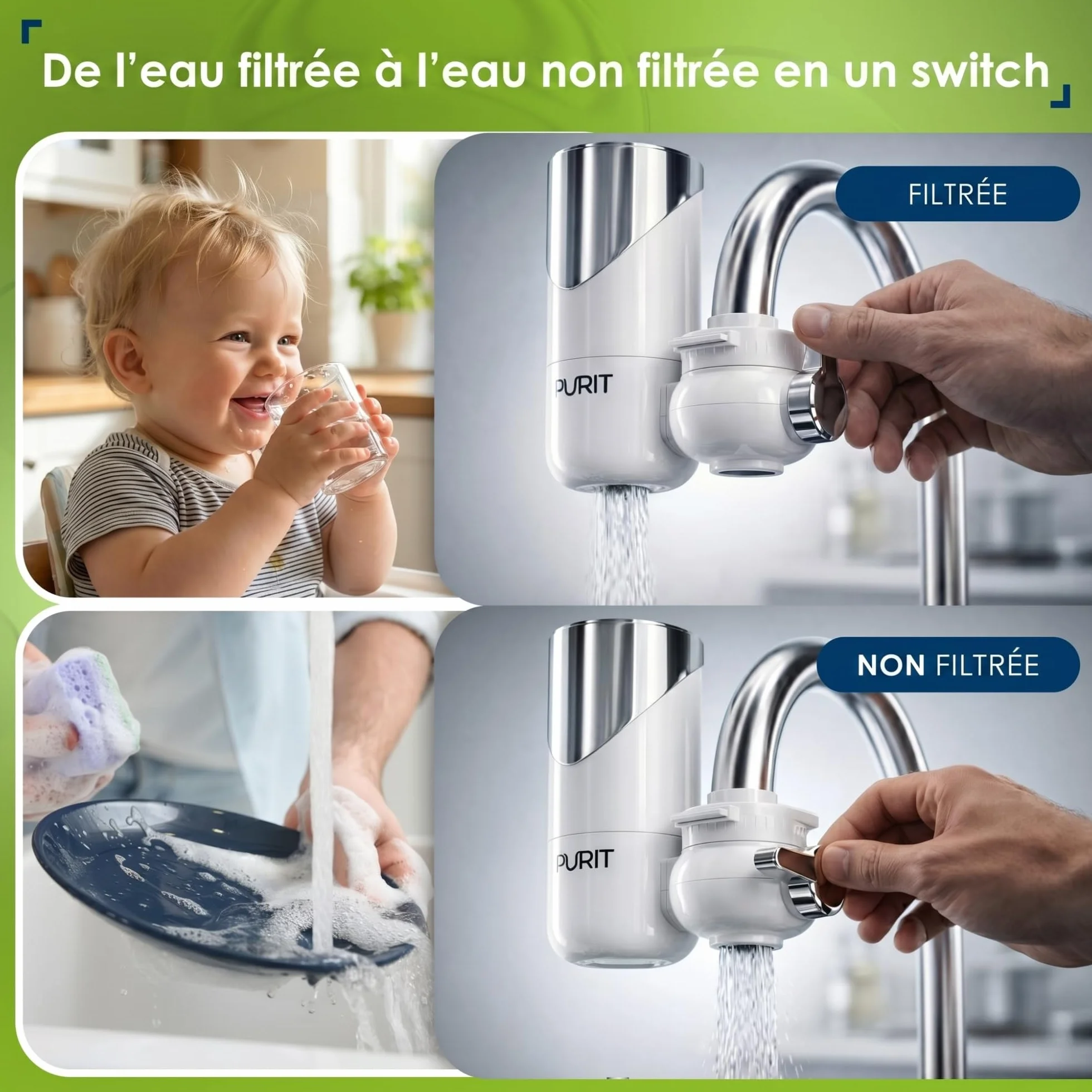 PURIT Filtre à eau robinet cuisine cartouche céramique diatomée charbon actif 1000 L