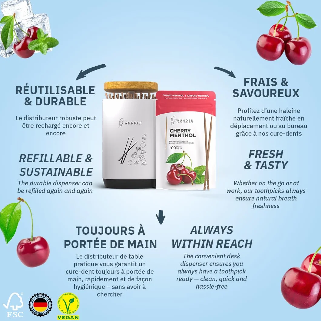 Wunder cure-dents aromatisés rechargeables - sans plastique - haleine fraîche anti-mauvaise haleine
