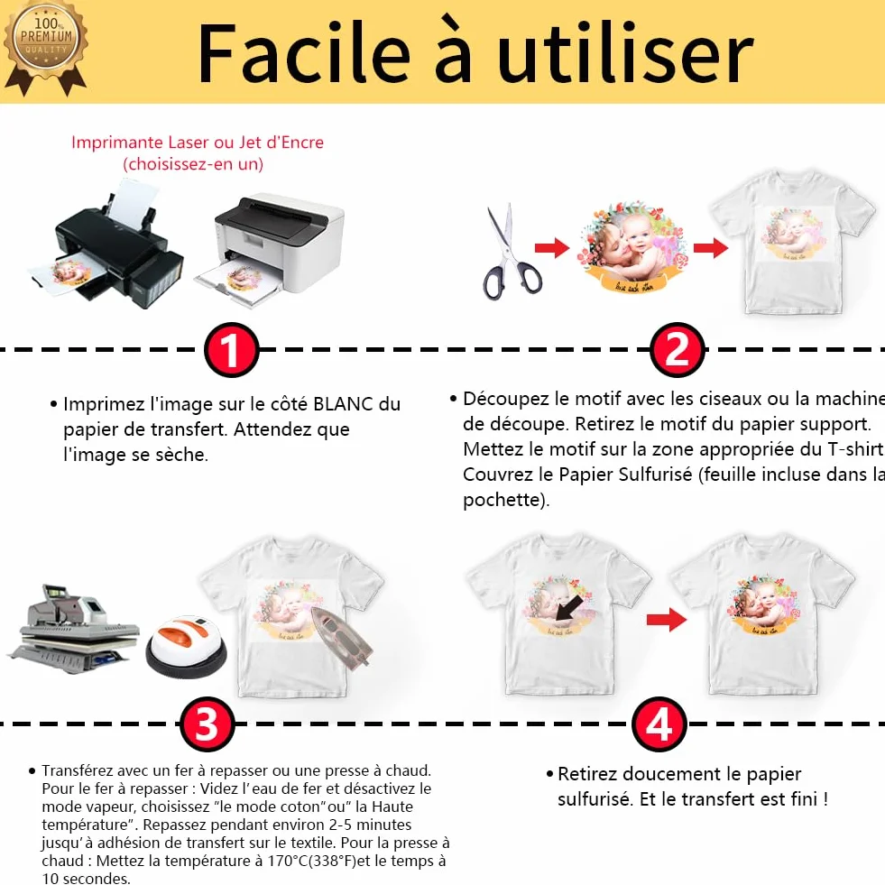 TransOurDream Papier Transfert pour Textile 3.0 A4 10 Feuilles pour T-Shirts Textiles Blancs et Clairs