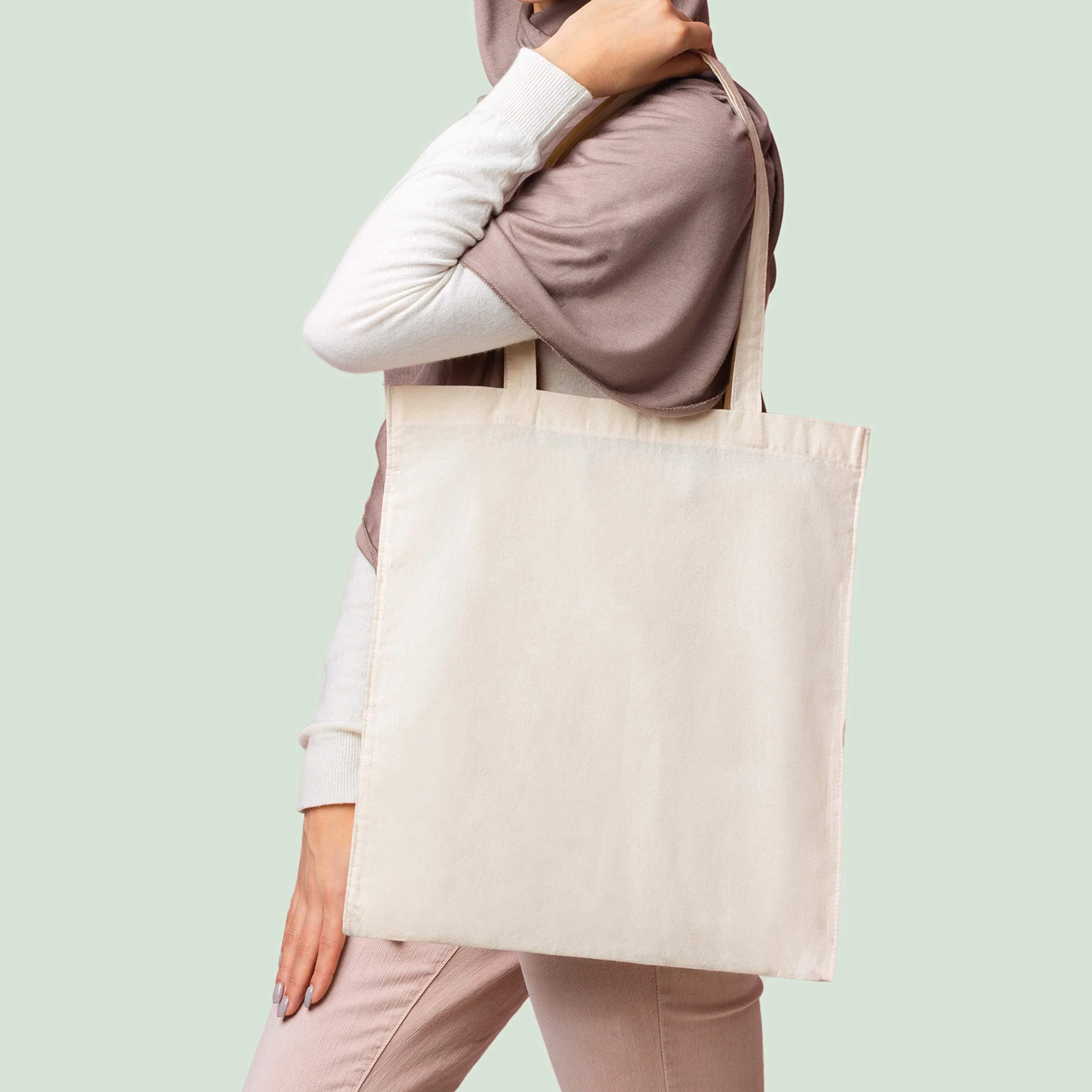 Sac en Coton Non Imprimé 38x42 cm 145 g/m² Anses Longues Réutilisable