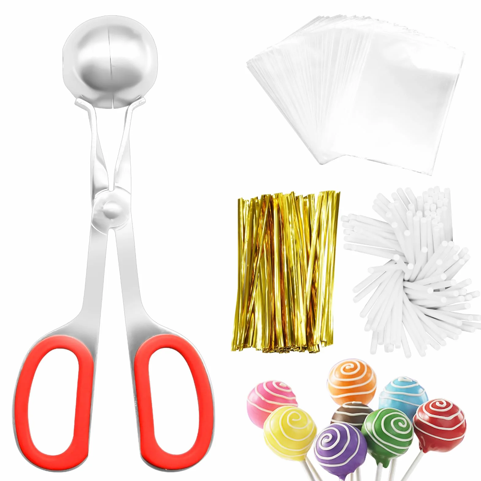 Cake Pop Treat Bag bâtonnets et emballages Cake Pop, 100 bâtonnets sucettes papier, sacs Cake Pop, attaches dorées, cuillère à Cake Pop fabrication bonbons