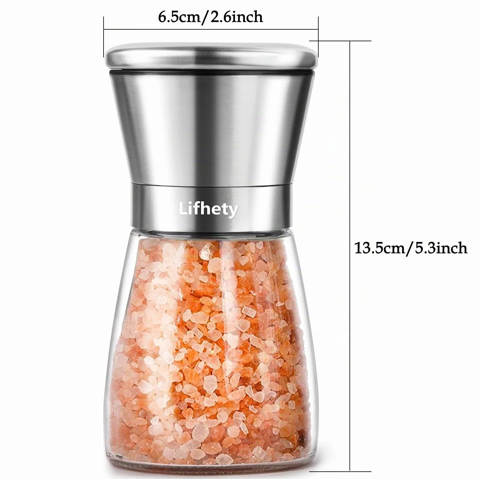 Lot de 2 Moulins à Poivre et Sel avec Broyeur Céramique Réglable, Salière et Poivrière Manuelle, Verre et Inox