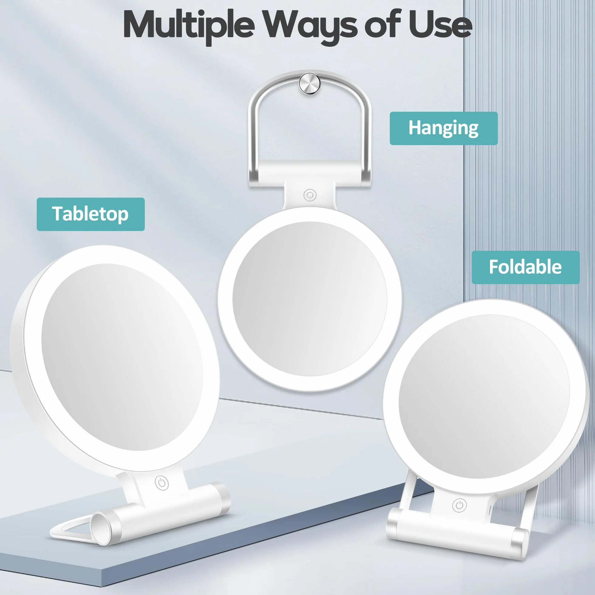 B Beauty Planet Miroir grossissant Double Face 1X/30X avec lumière, 3 Modes d'éclairage, 2000mAh, Miroir de Maquillage de Voyage Compact