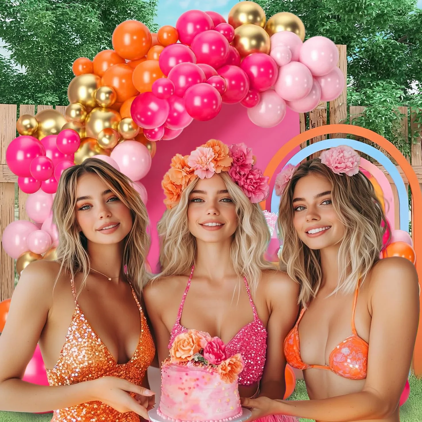 Ballons Rose Orange 60 Pièces Anniversaire Fille Latex Hélium Métallique Or Confettis Décoration Fête