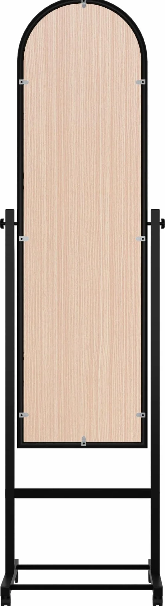 Miroir sur Pied Evoir avec roulettes, Corps Entier, Cadre métallique, Inclinable, Pivotant 360°, Noir
