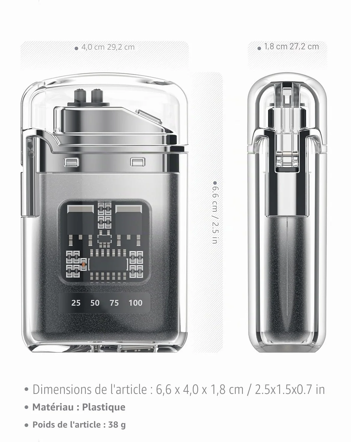 Briquet Électrique Rechargeable USB-C sans Flamme Coupe Vent