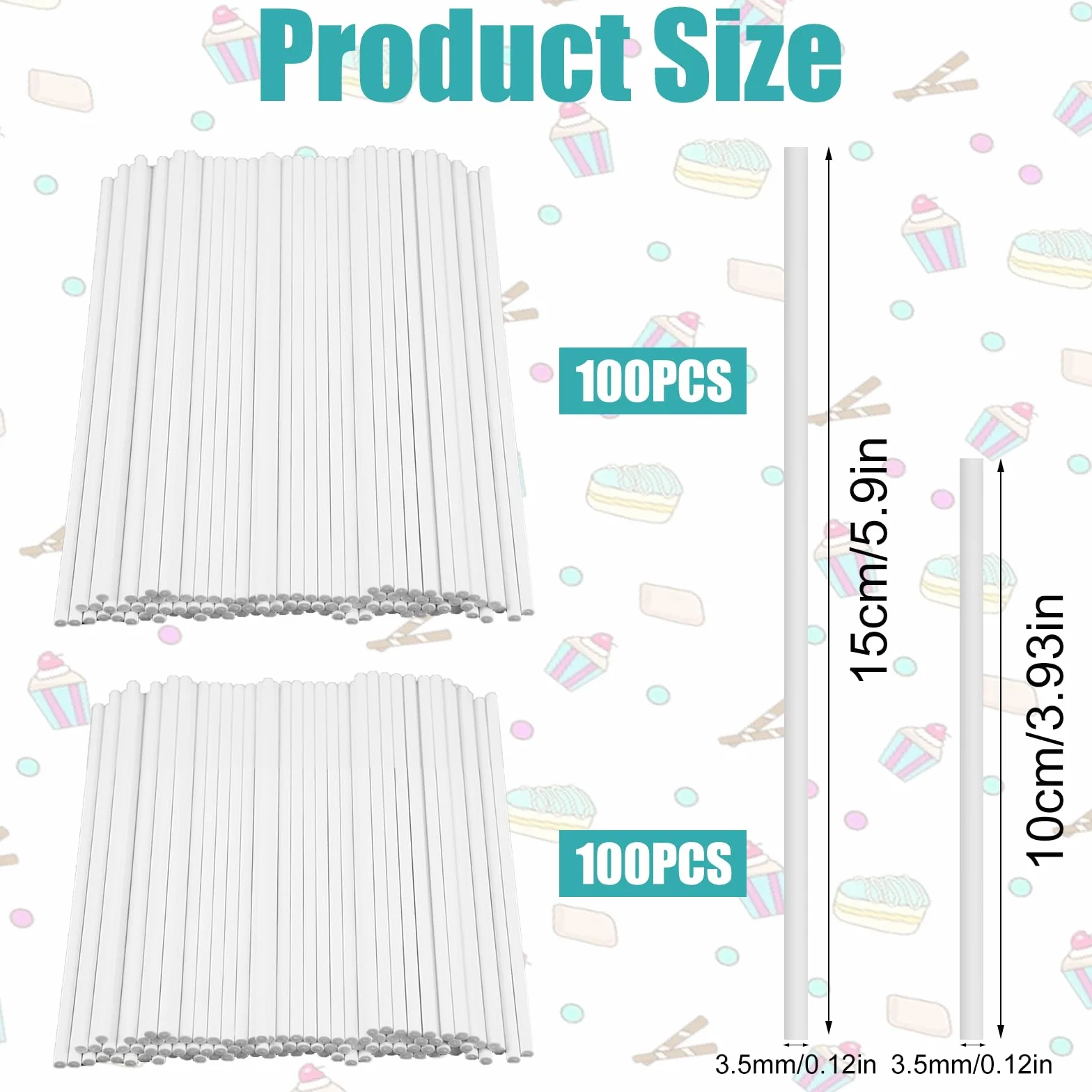 Baton Sucette Pop Cake 200 Pièces 10 cm 15 cm Bâtonnets en Papier Alimentaire pour Gâteaux Desserts