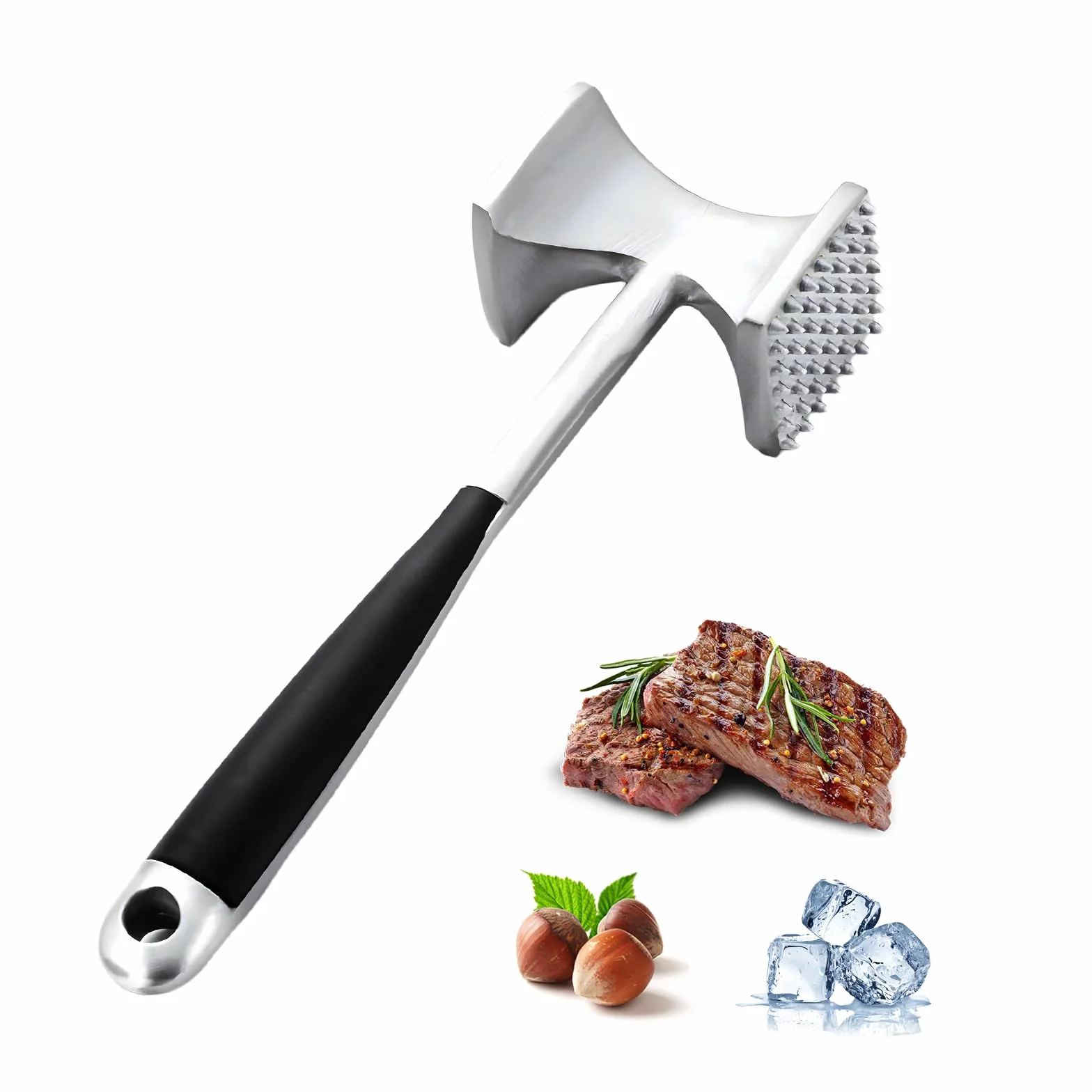 Attendrisseur de Viande Marteau Double Face avec Poignée Antidérapante pour Steak Poulet Côtelettes