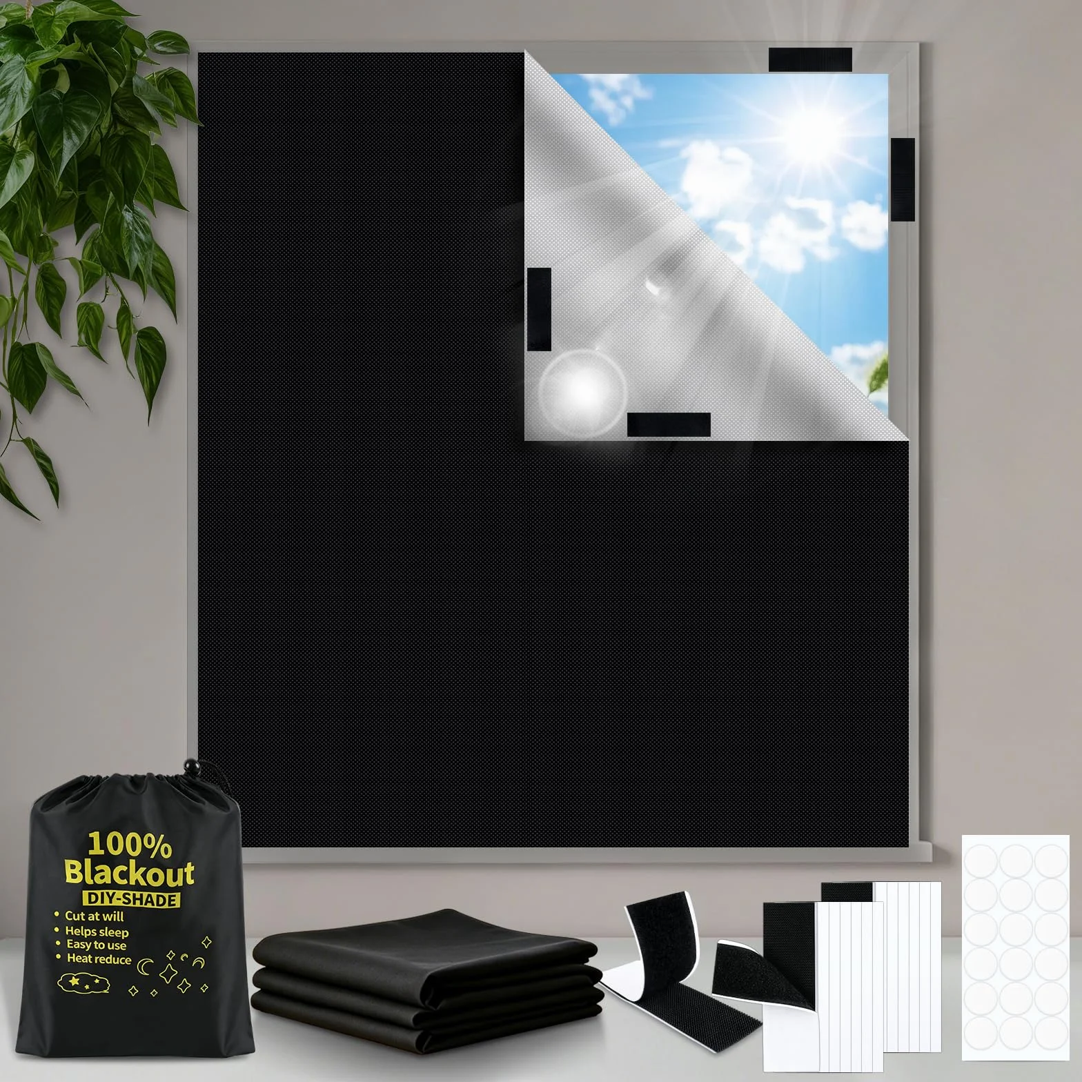 Store Occultant sans Percage 300x145cm 100% Opaque Stores Enrouleur Fenêtre de Toit Fenêtre Porte