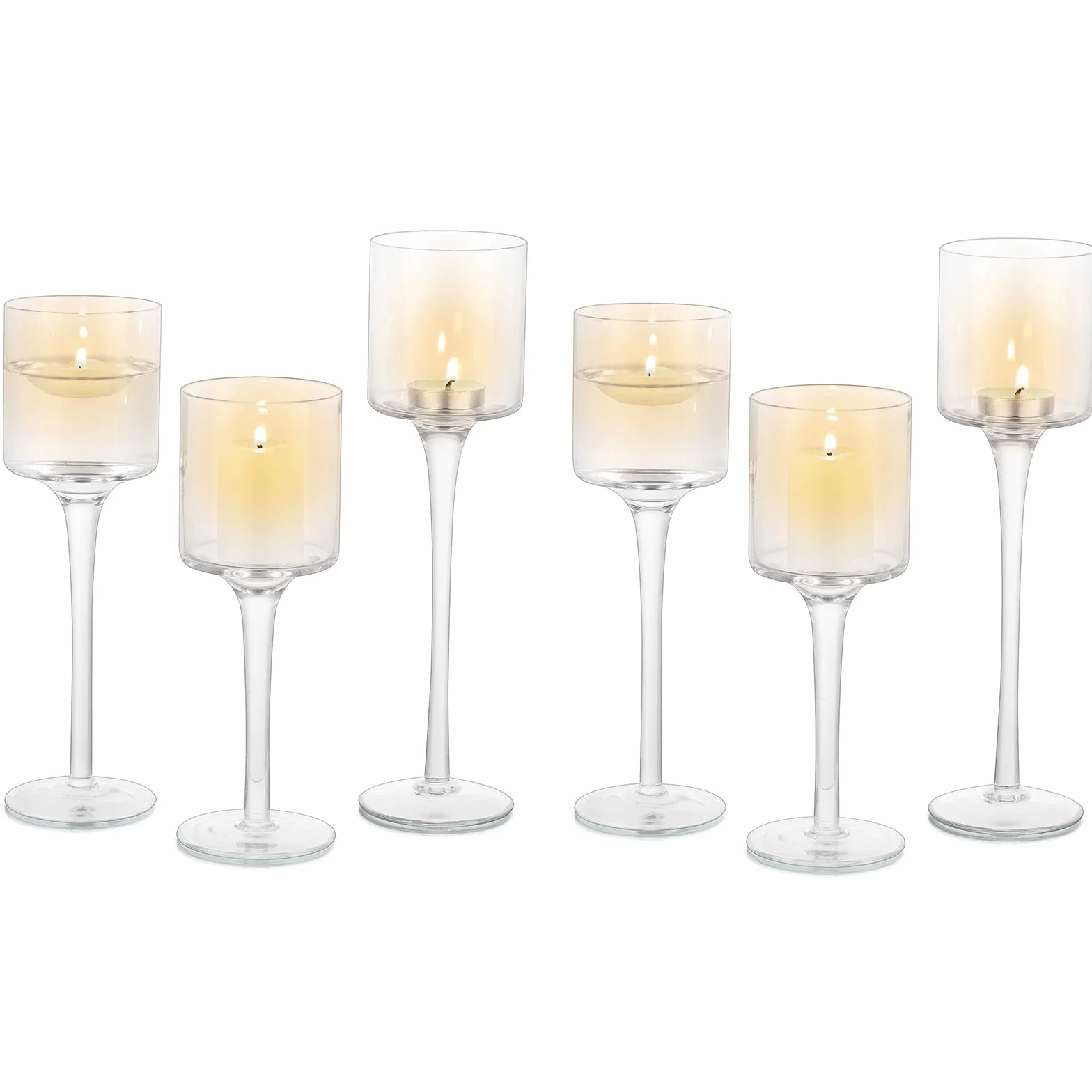 Sziqiqi 6 Pièces Bougeoir en Verre Transparent Moderne, Chandelier Support pour Bougies Piliers, Candélabre Photophore pour Table Deco Salon Noel