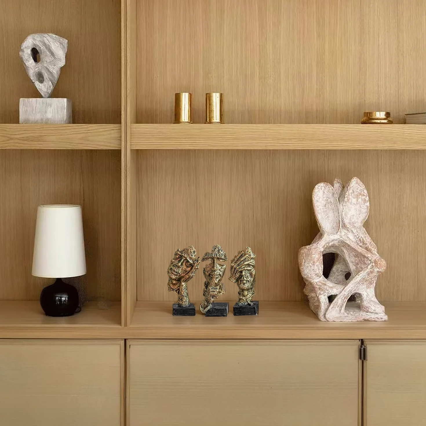 Figurine d'art abstrait moderne, statue de penseur, décoration en résine dorée pour maison et bureau