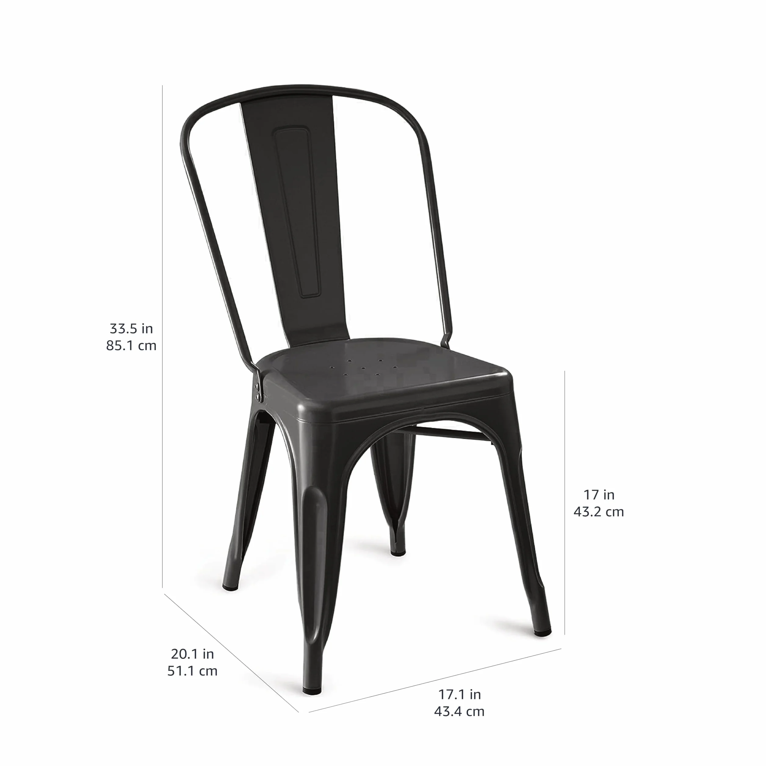 Amazon Basics Lot de 4 chaises de salle à manger empilables en métal, Noir, 51 x 43 x 85 cm