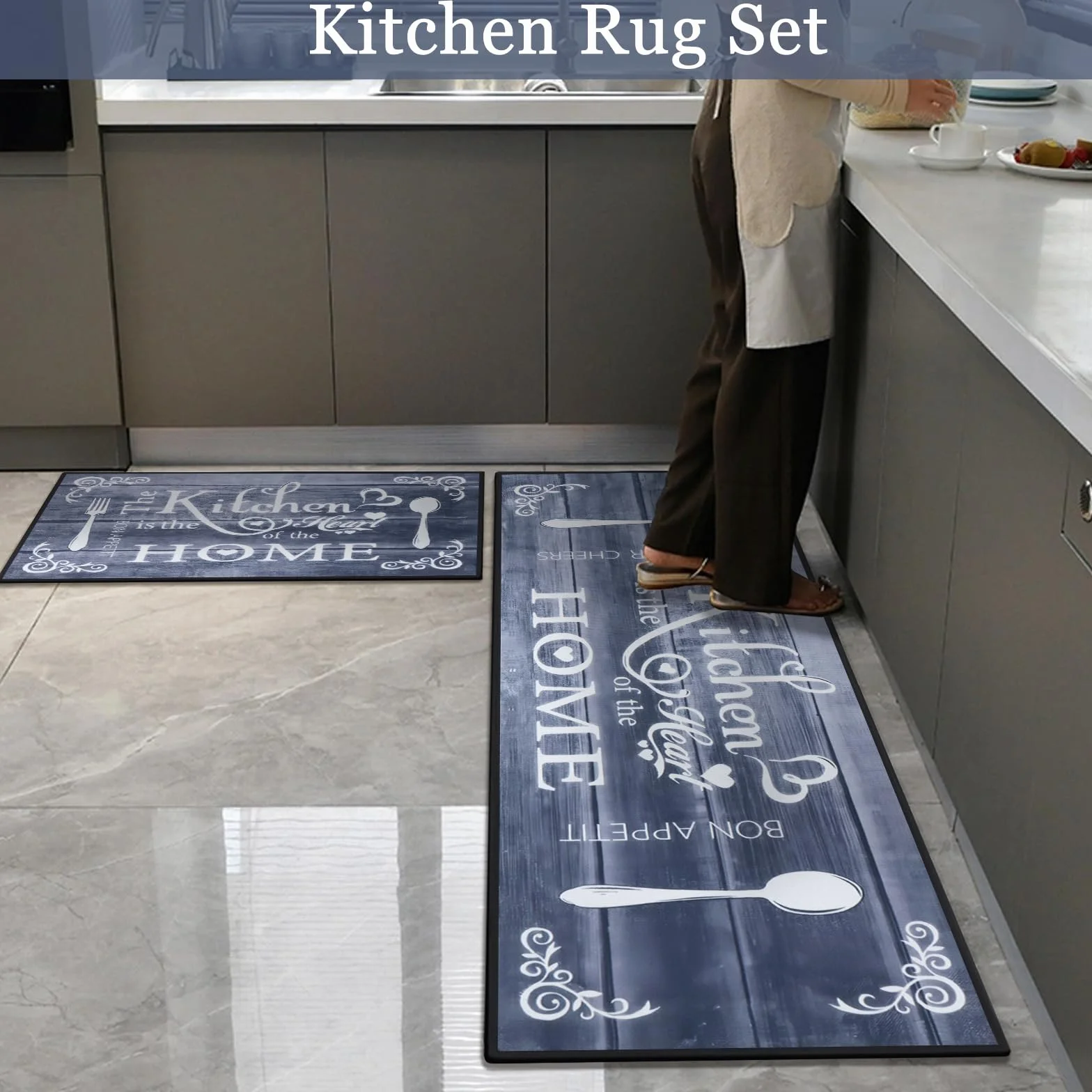 Tapis de Cuisine Boho 2 pièces, Lavable, Antidérapant pour Sol