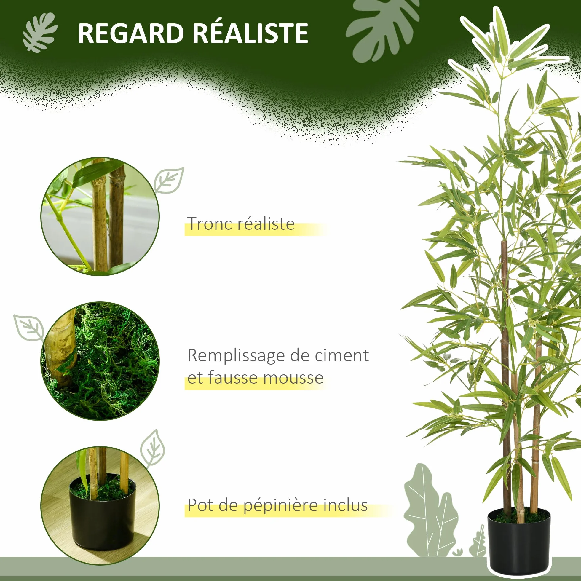 HOMCOM Plante Artificielle Bambou Arbre 120 cm avec Pot