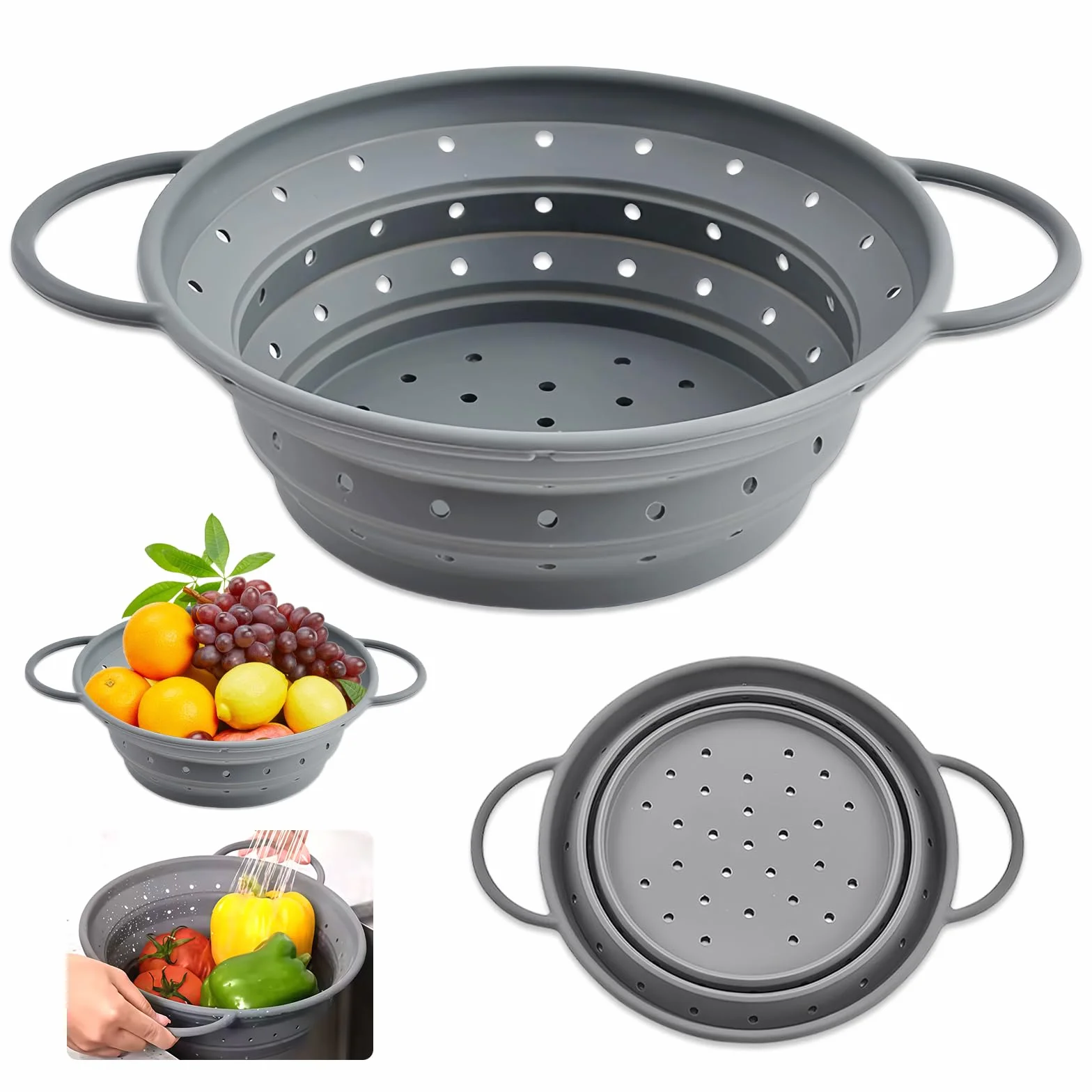 Passoire Pliable en Silicone 28 cm Sans BPA Cuisine Camping Gris