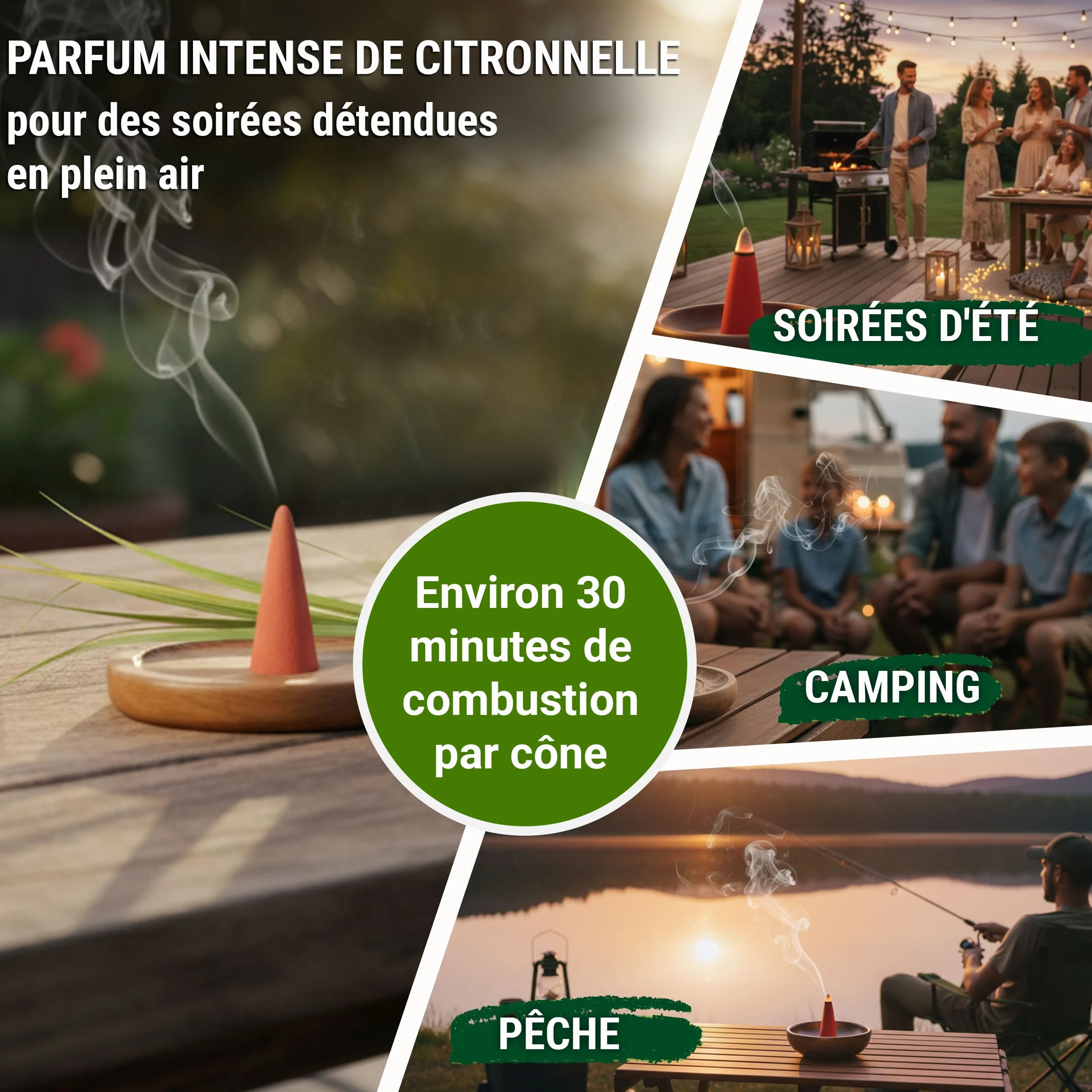 Aromalove Cônes d'encens XXL Freedom Citronnelle Longue durée Paquet de 50