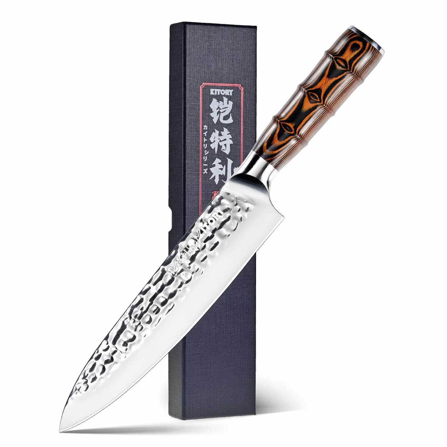 Couteau de Chef 20 cm, Couteau de Cuisine Professionnel, Lame Acier Inoxydable Haute Carbone, Poignée Bambou Ergonomique
