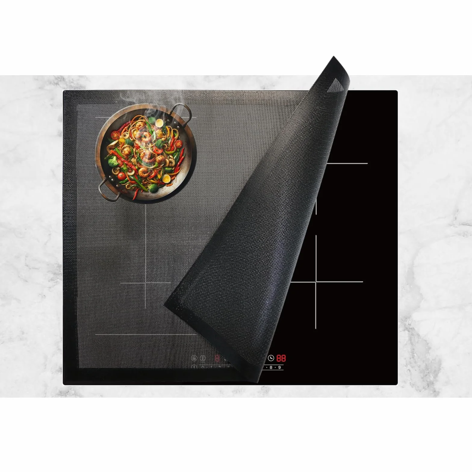 Tapis de Protection Plaque Induction Silicone 60x52cm Anti Rayures Non Slip
