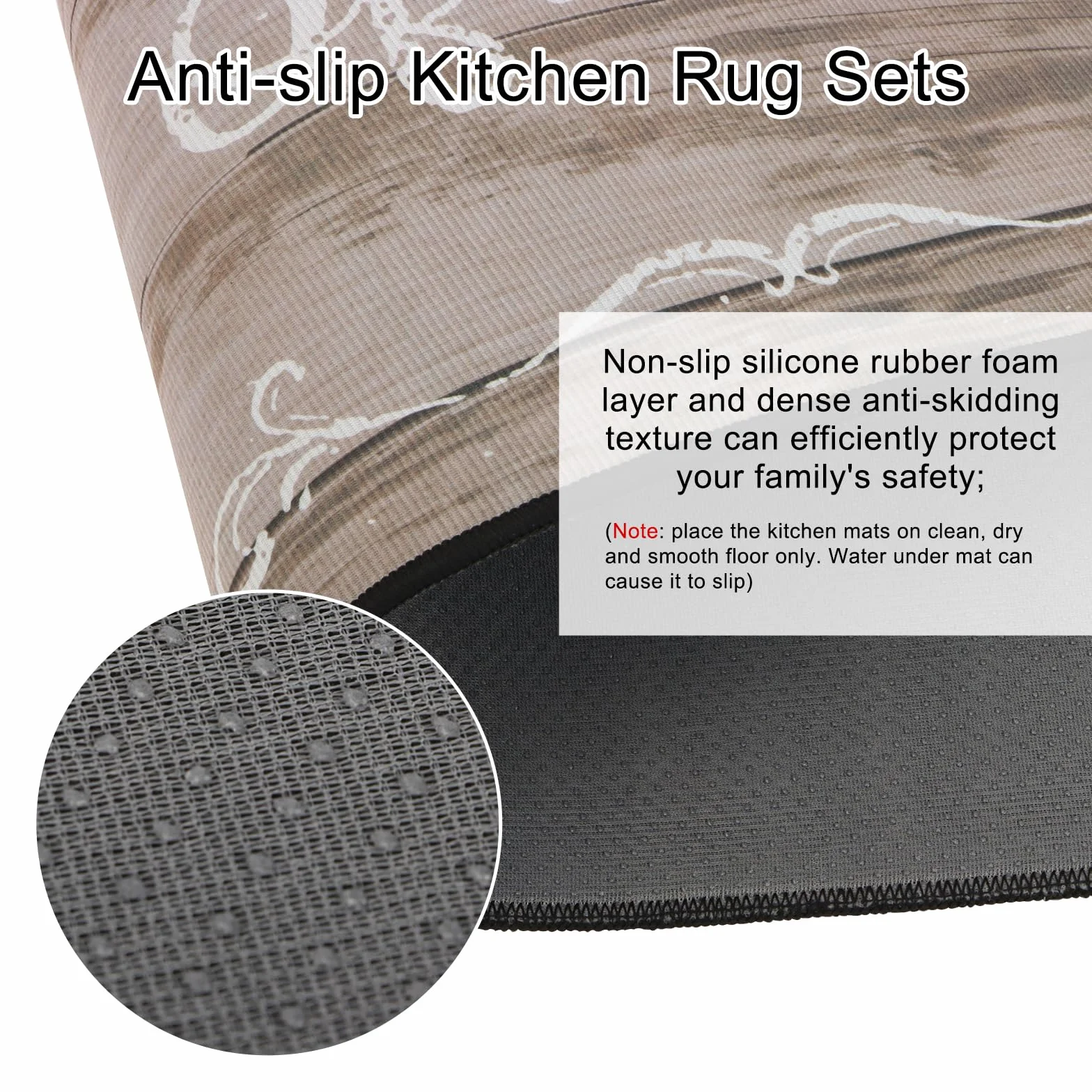 Ensemble de Tapis de Cuisine Antidérapant Lavable 2 Pièces 50x80 + 50x150 cm