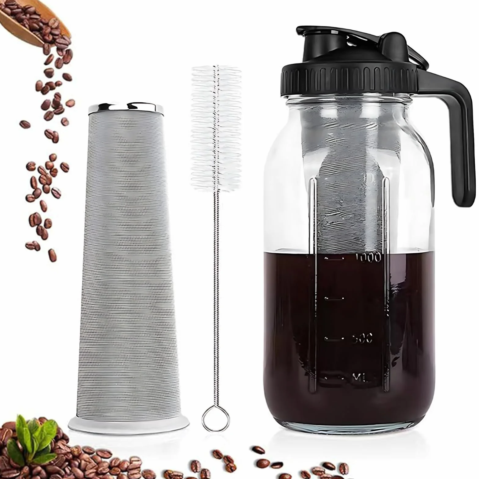 Cafetière à infusion froide 2 L en acier inoxydable pour café glacé et thé glacé