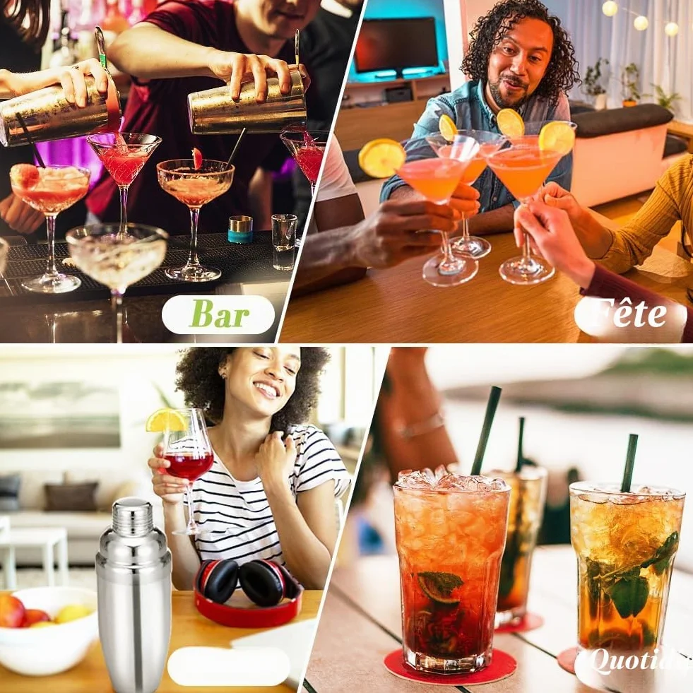 Shaker à cocktail 750 ml acier inoxydable avec passoire intégrée