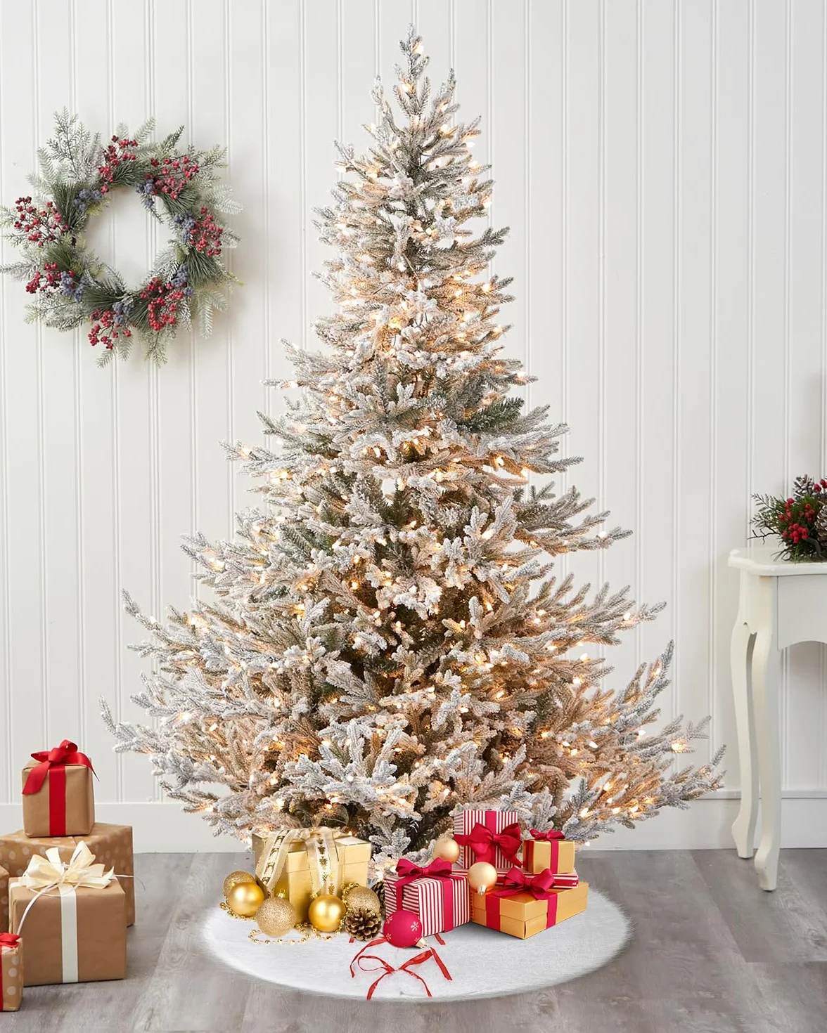 Jupe de Sapin de Noël Rond 120 cm Blanc Peluche