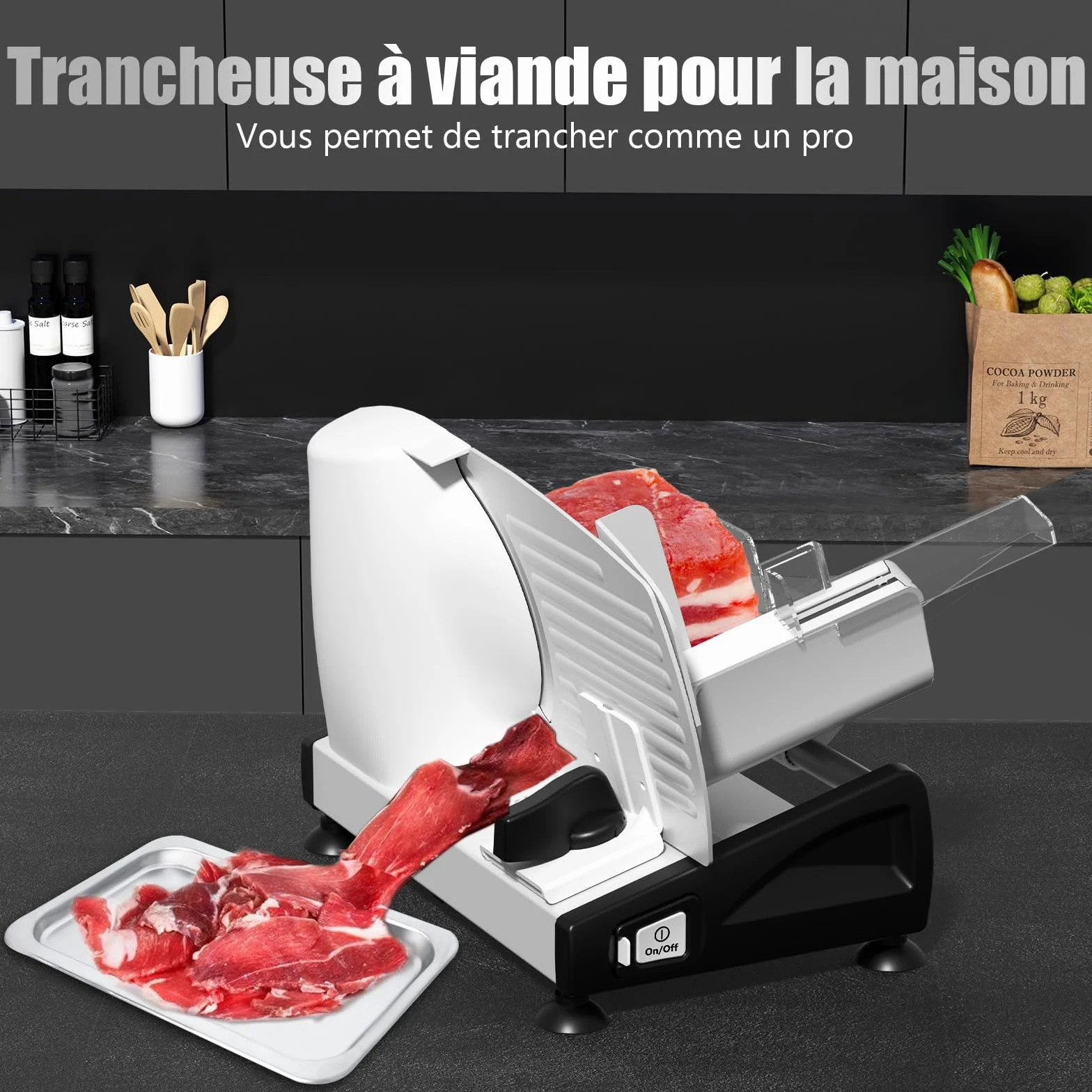 YASHE Trancheuse Électrique 200W Lames Acier Inoxydable 19CM Épaisseur Réglable 0-15mm