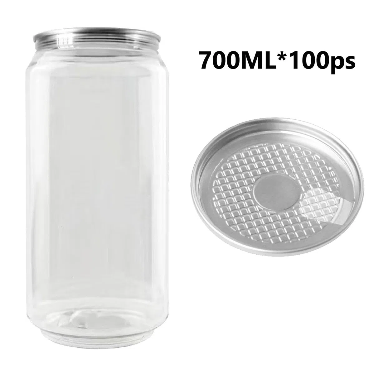 Gobelets en Forme de canette - Récipients Transparents avec Couvercle pour Boissons (café glacé, Smoothies, bière, Cocktails) - 700 ML - Lot de 100