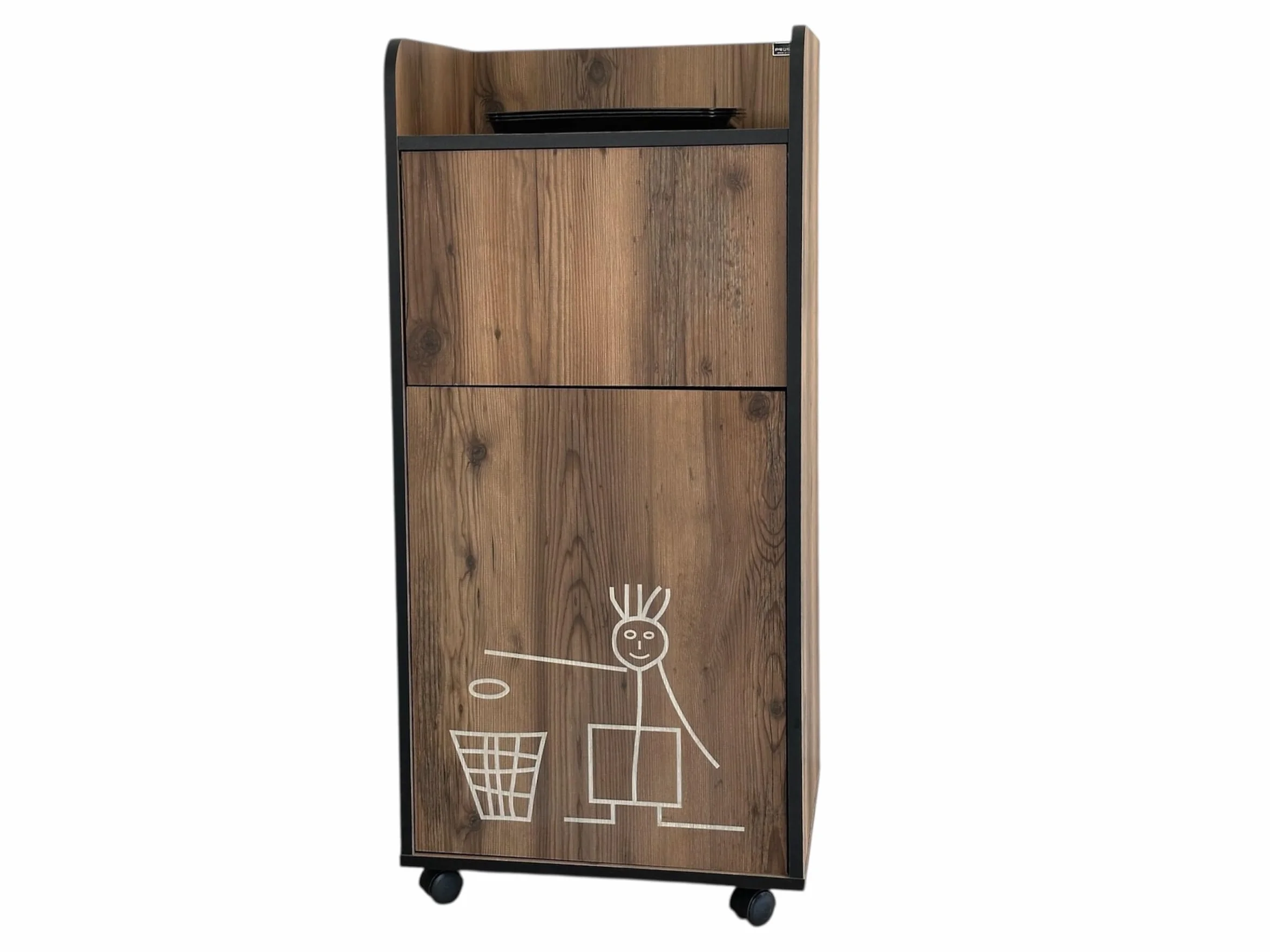 Meuble Poubelle Fast Food Horeca avec Bac PVC Trappe Bascule Coloris Bois