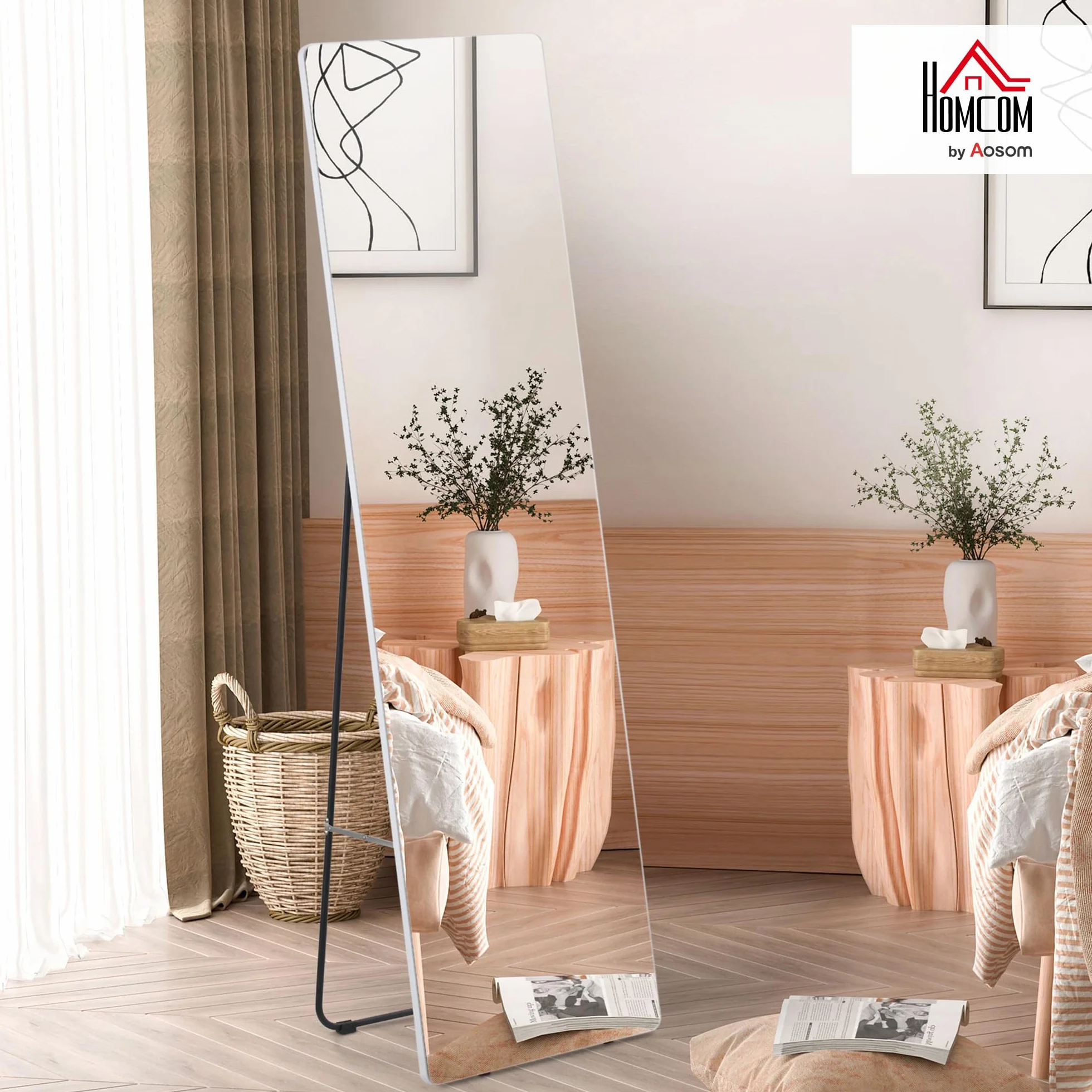 HOMCOM Miroir sur Pied Argenté 45 x 160 cm Mural ou d'Armoire