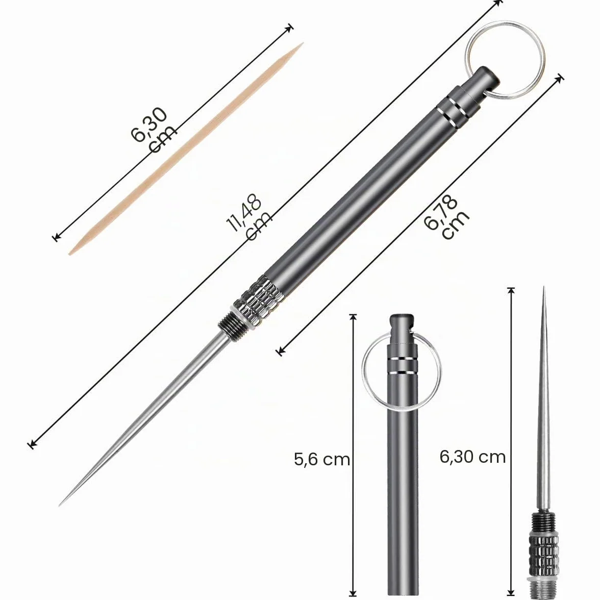 Lot de 3 cure-dents portables en titane acier inoxydable réutilisables noir pour camping pique-nique voyage