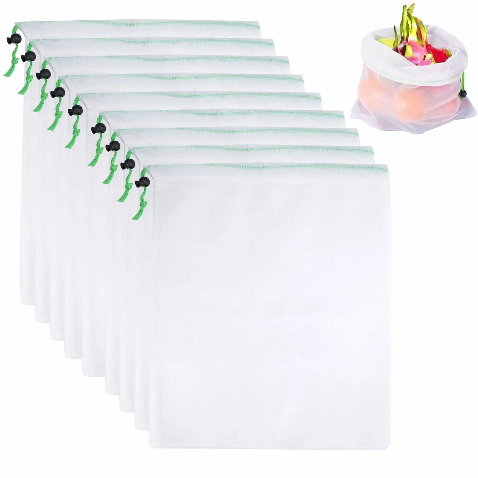 Sac de Cordon en Maille 35 x 30 cm Lavable Anti-Moisissure Nylon Réutilisable Portable pour Shopping Stockage Fruits Légumes