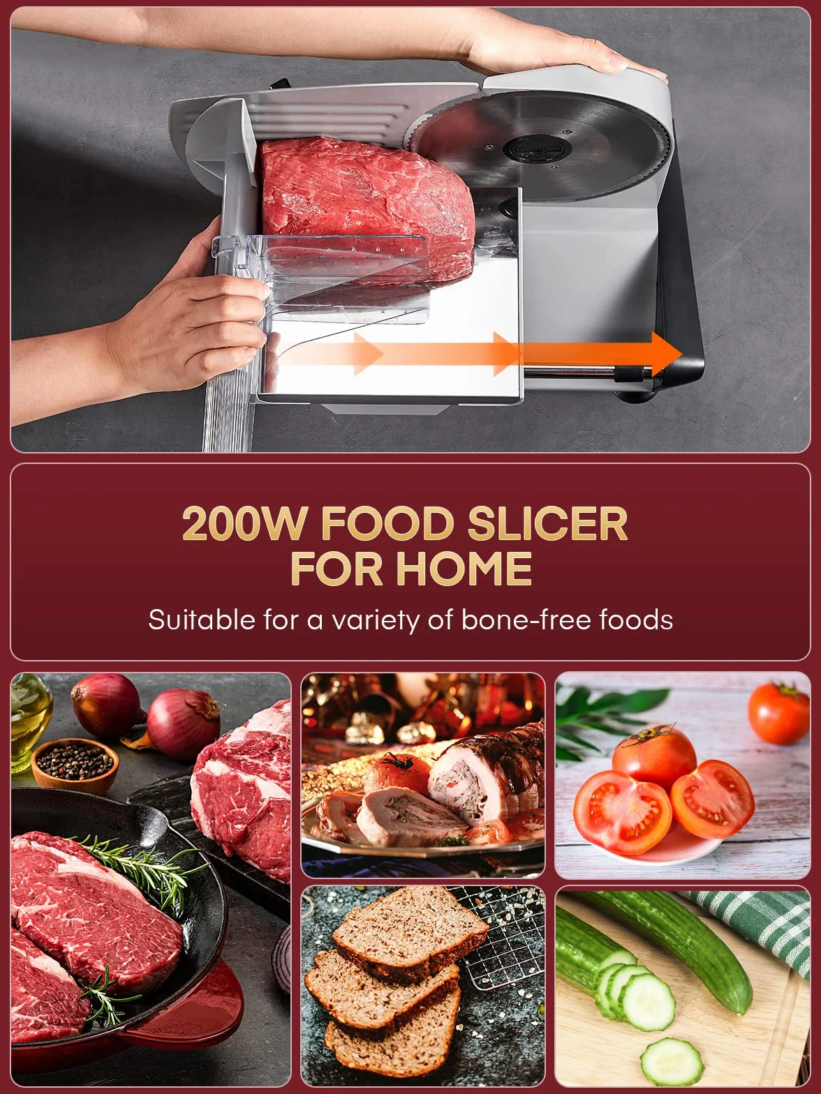 Trancheuse Électrique 200W 2 Lames 19 cm Jambon Saucisson Fromage Argent