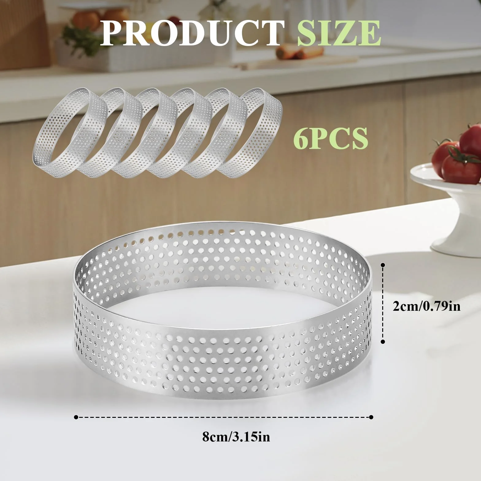 Cercle à Pâtisserie Ø 8 cm 6 Pièces, Acier Inoxydable 430 Perforé, Moule à Tartes Gâteaux Pizzas