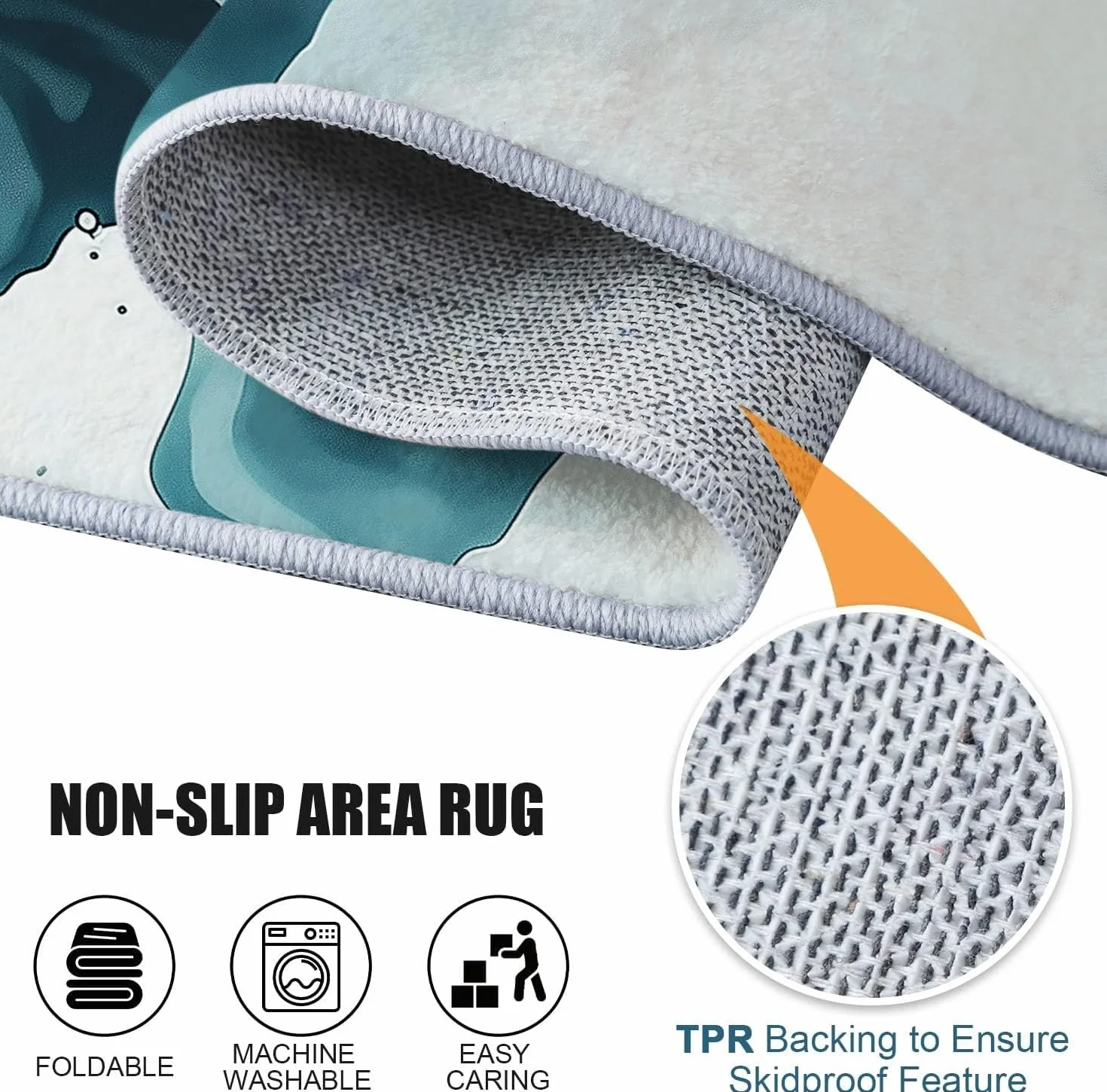 Grand Tapis Motif Aquarelle Abstraite Antidérapant Shaggy 80 x 150 cm Gris Bleu